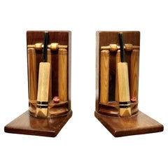 Vintage A Pair of Mid Century Quirky Bookends on a Cricket theme    