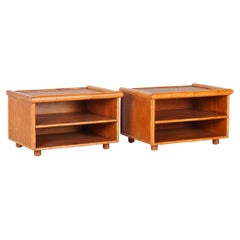 A Pair of Mid-Century Rattan Top Bamboo Night Stand Side Tables