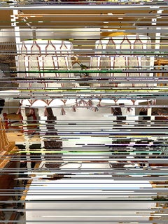 A pair of Mid-Century Tall Carved Wood Relief Lamps With Leather and Fur Shades