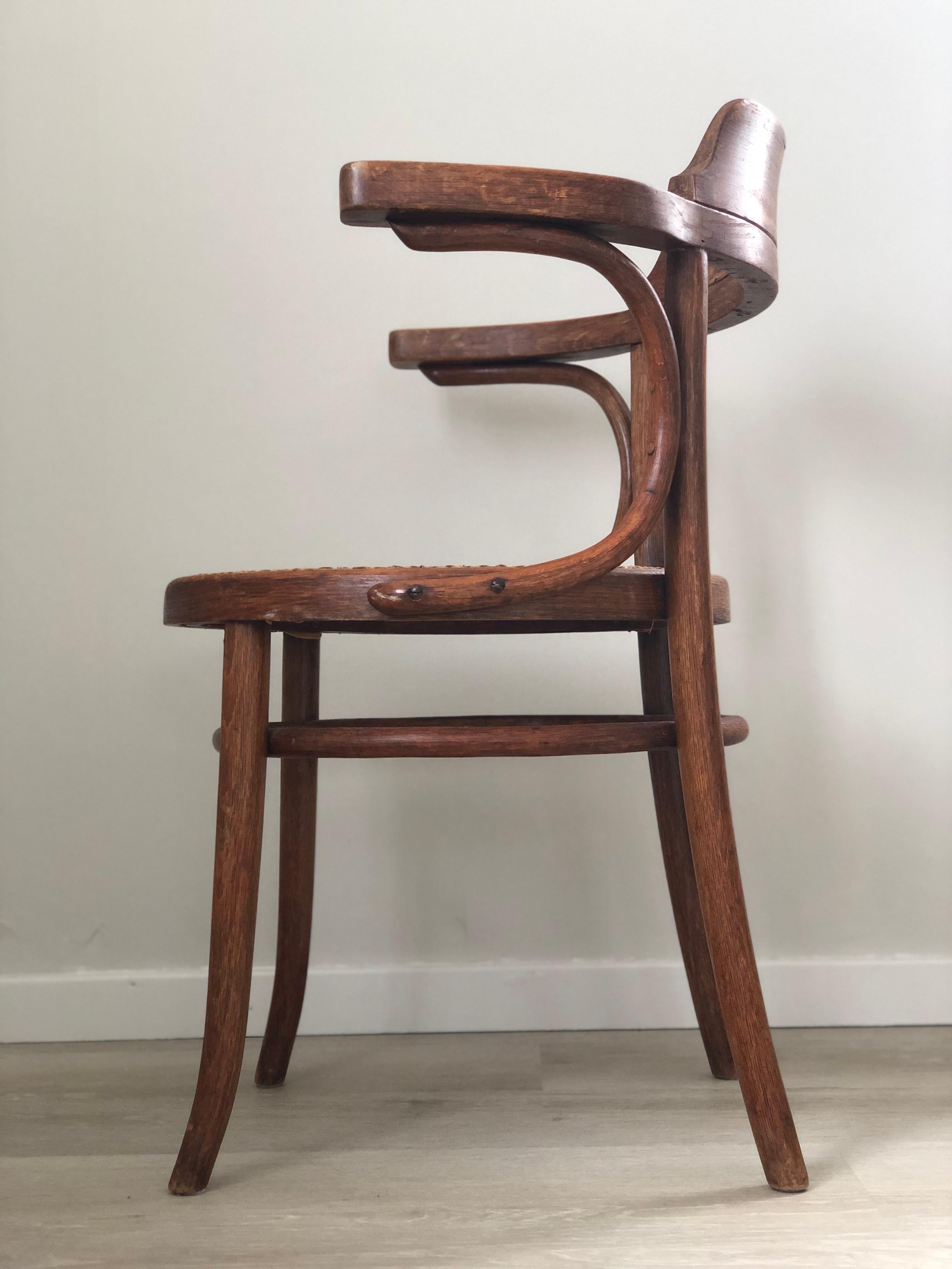 Czech A Pair of Mid Century Thonet Dining Chair Bentwood with Cane 1950s For Sale