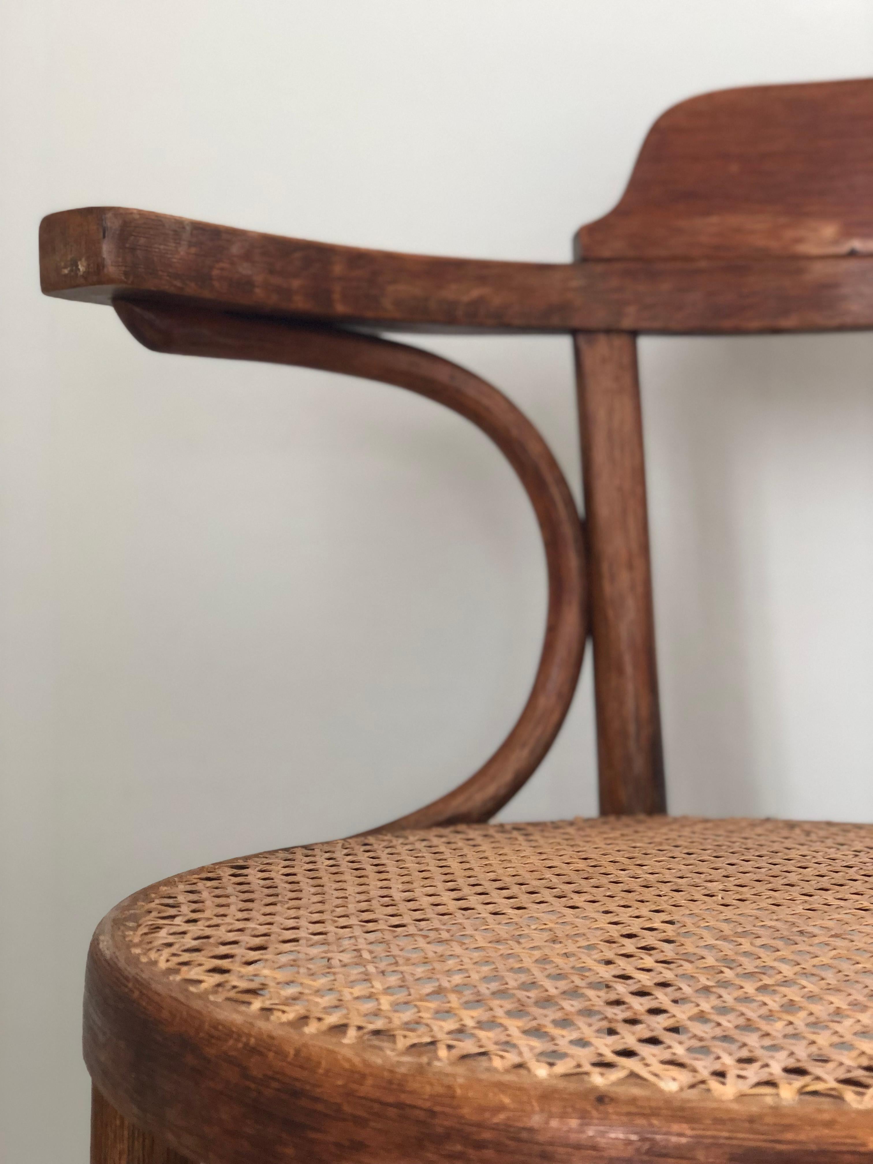 Hand-Crafted A Pair of Mid Century Thonet Dining Chair Bentwood with Cane 1950s For Sale
