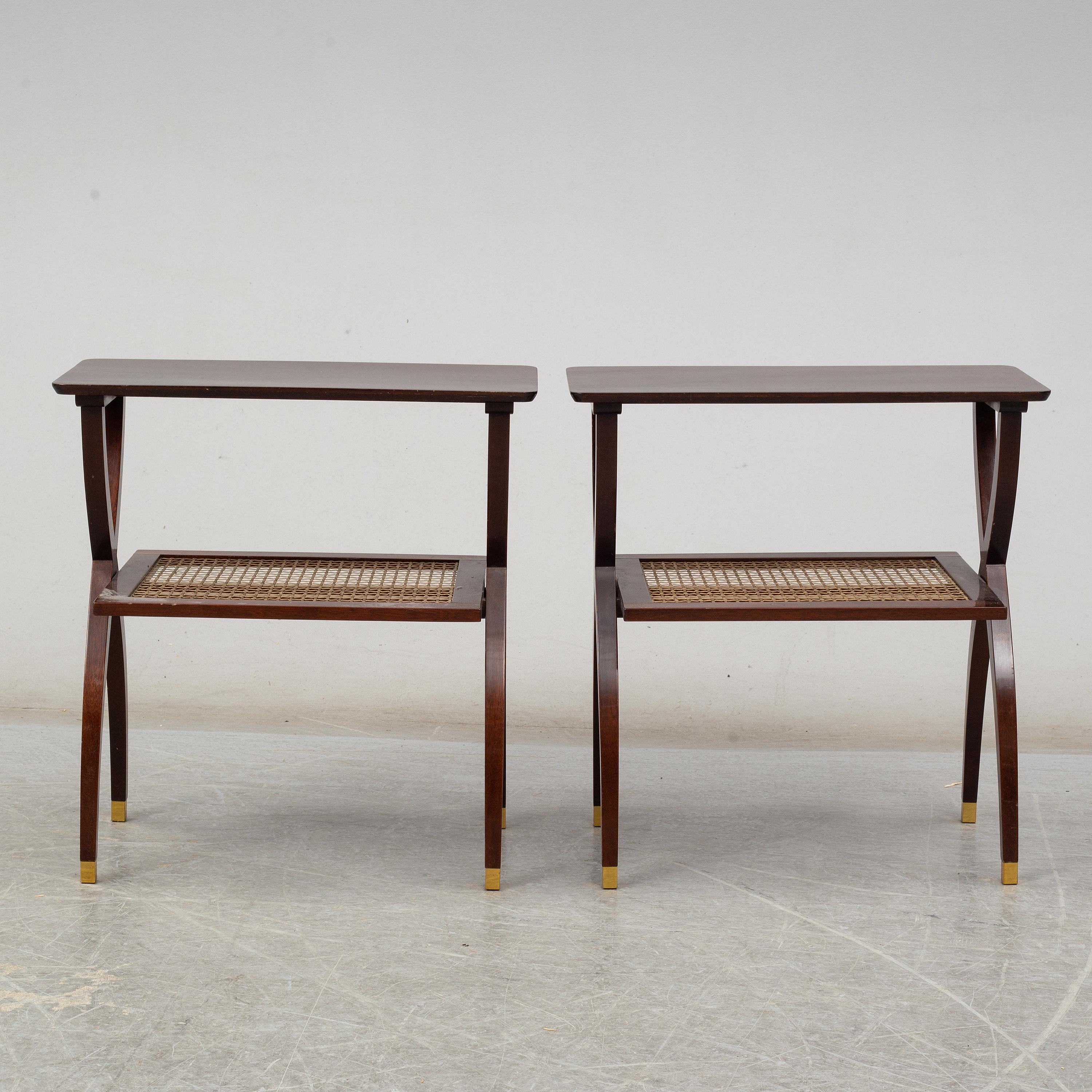 Scandinavian Modern Pair of Midcentury Wood and Brass Tables