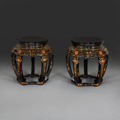 A Pair of Mid-Nineteenth Century Aubergine Lacquer Stools