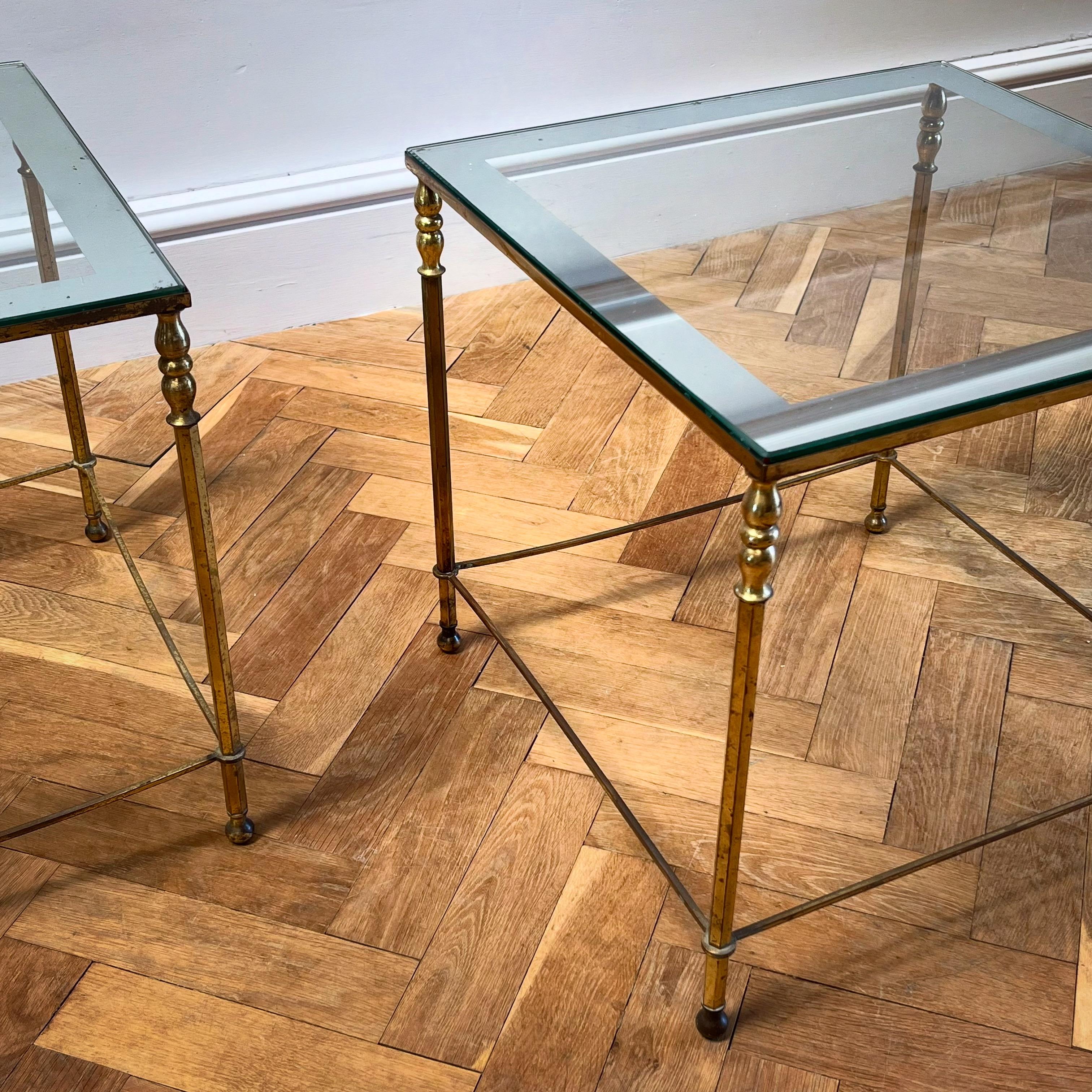 French A Pair of Mid Twentieth Century Brass and Glass Tables For Sale