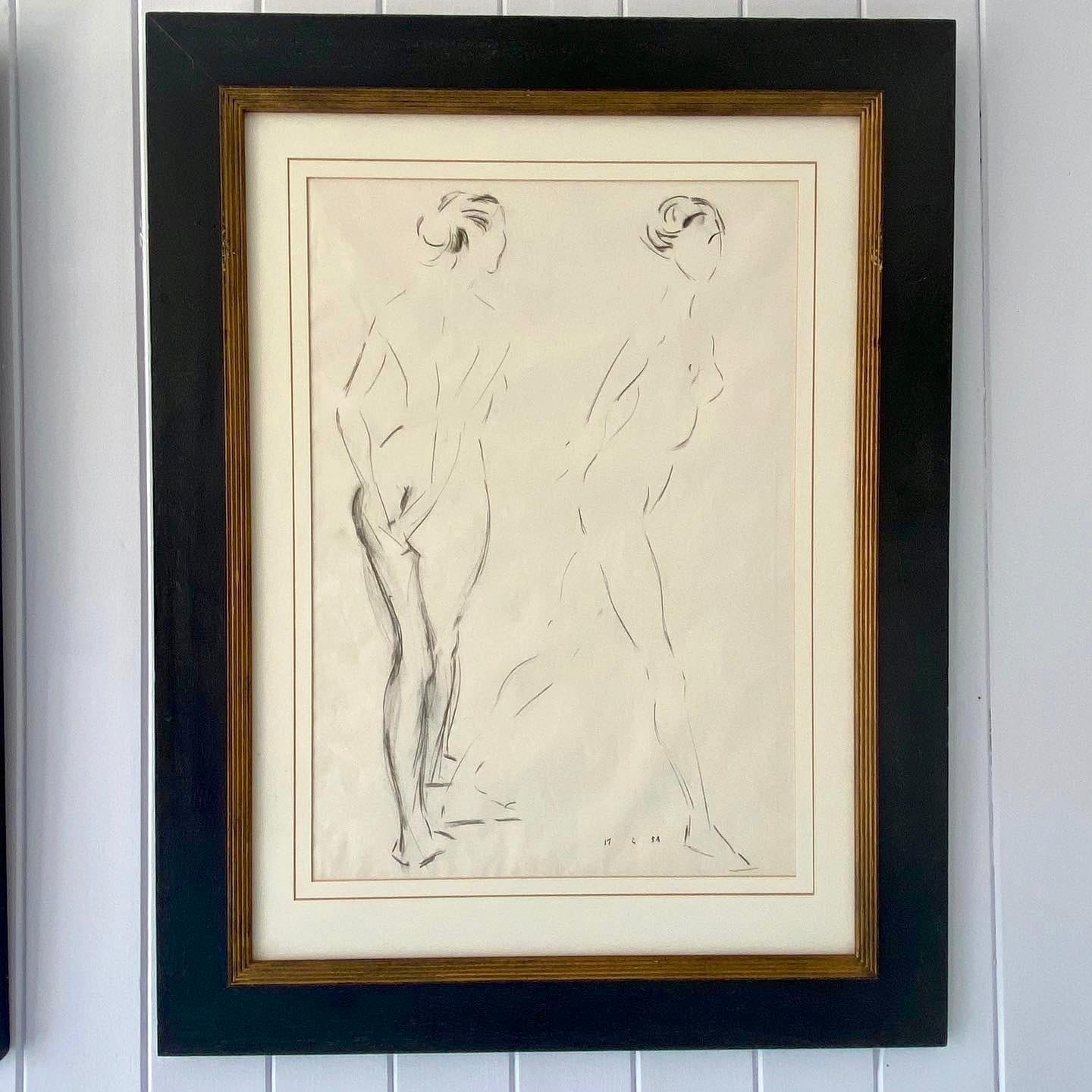 Mid-Century Modern Pair of Midcentury Framed Nude Study Drawings For Sale