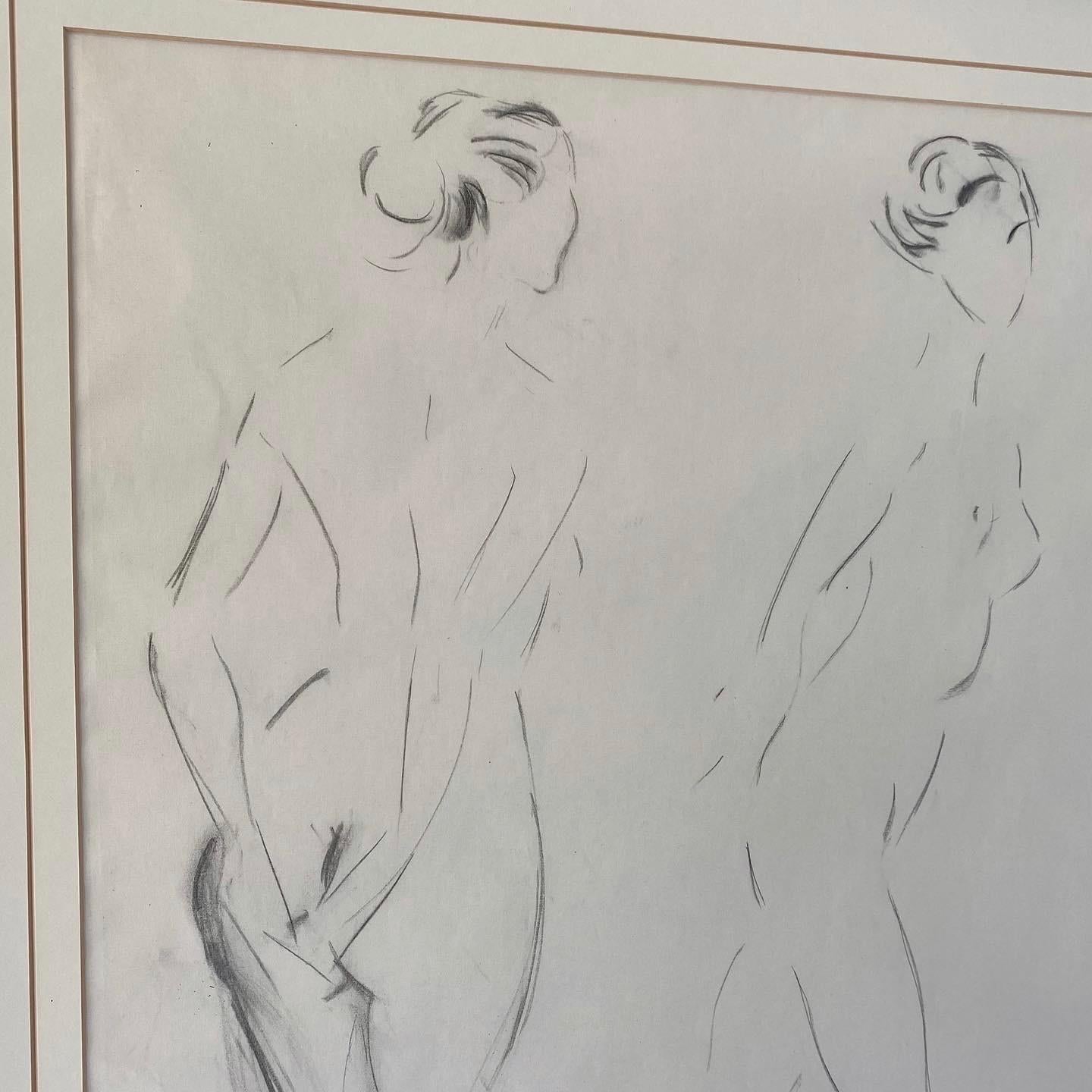 Pair of Midcentury Framed Nude Study Drawings In Good Condition For Sale In Heathfield, East Sussex