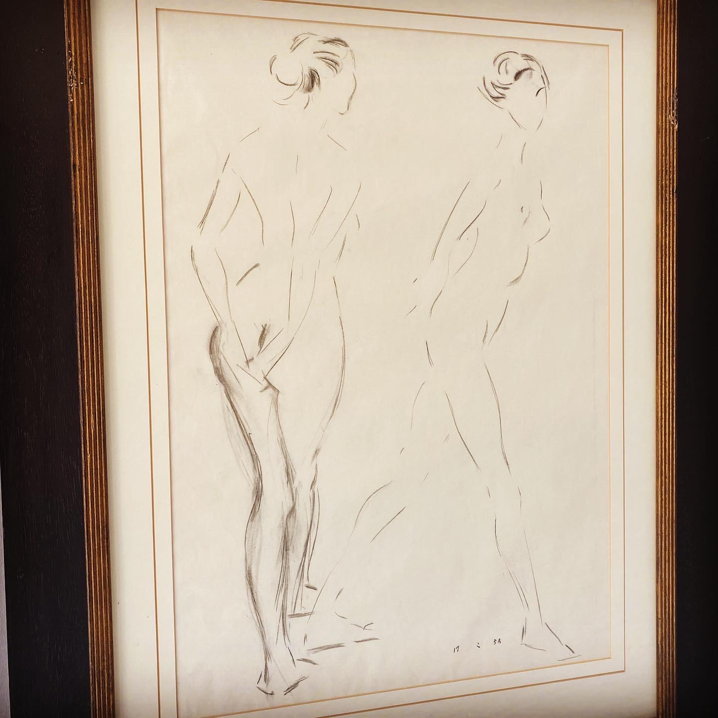 Mid-20th Century Pair of Midcentury Framed Nude Study Drawings For Sale