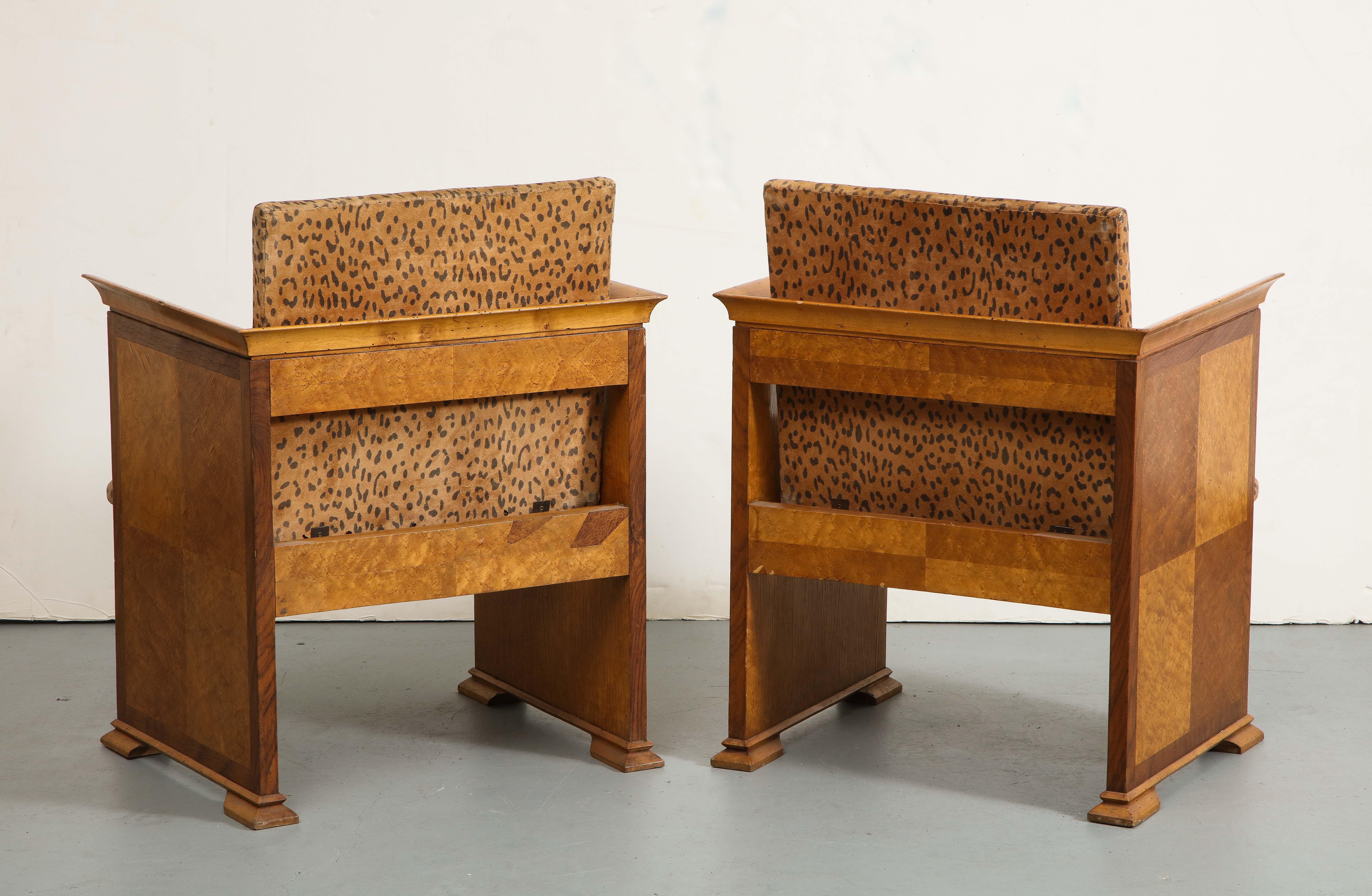 Pair of Midcentury Italian Walnut Armchairs with Leopard Cushions, 1930s  3