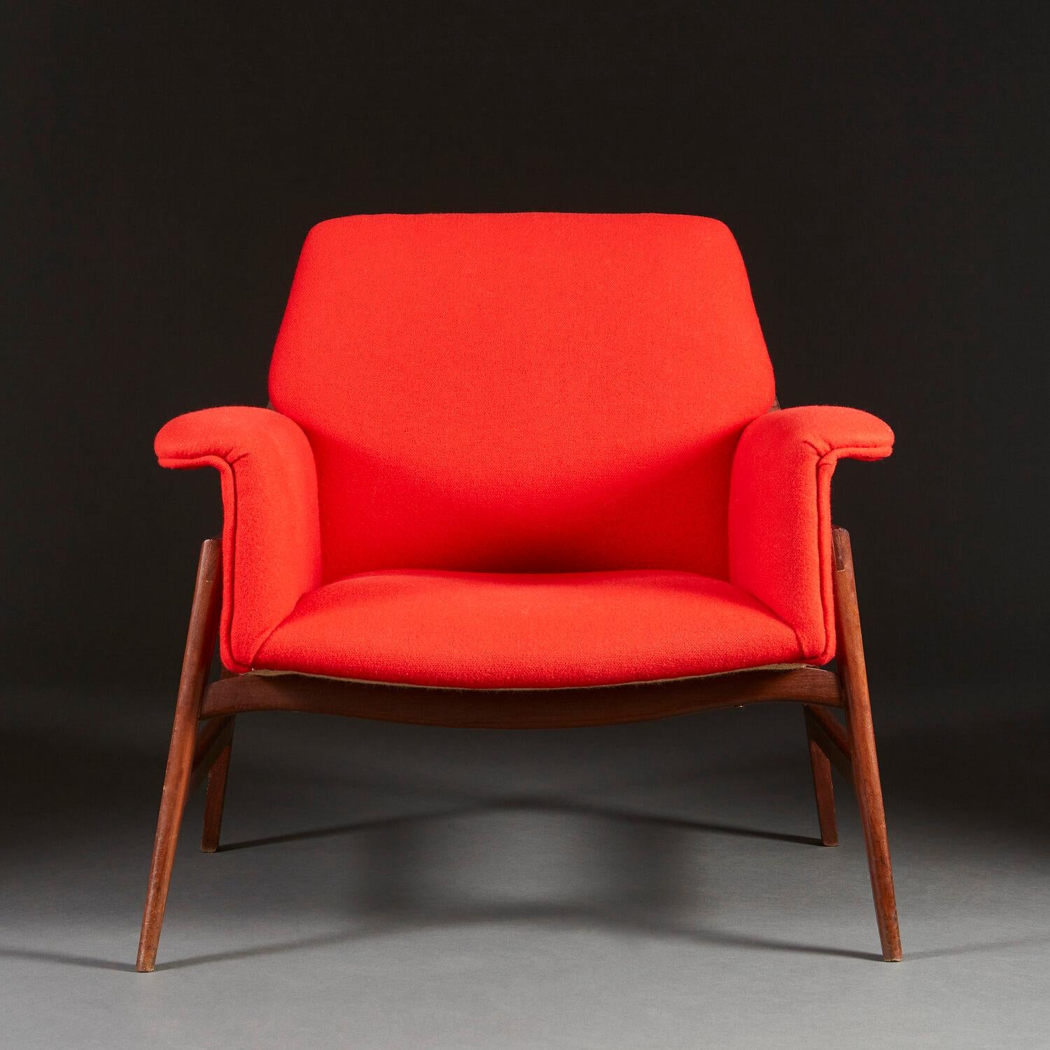 20th Century Pair of Midcentury Italian Armchairs upholstered in Danish Wool