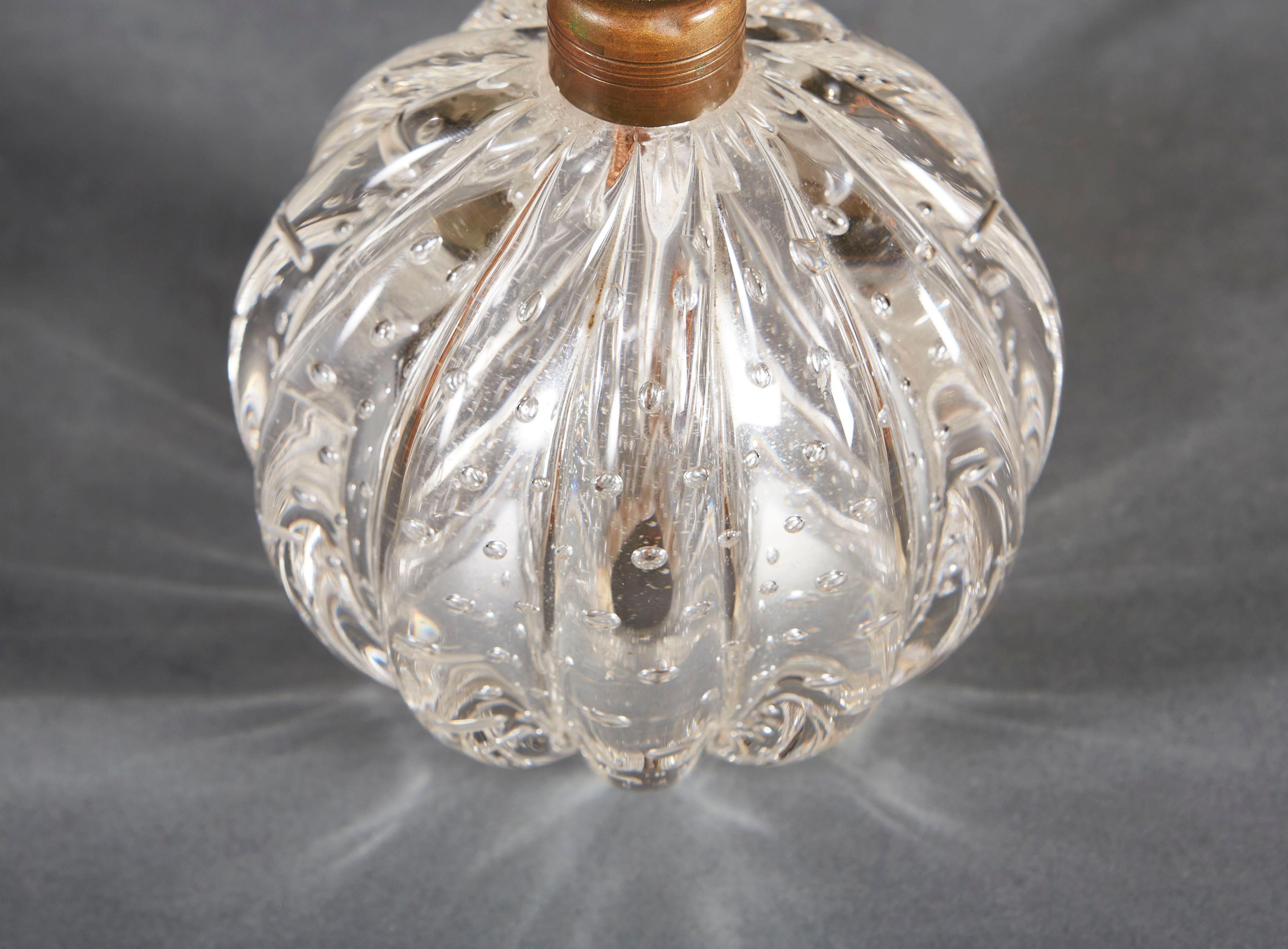 Pair of Midcentury Murano Glass Bullicante Ball Table Lamps In Good Condition In London, GB