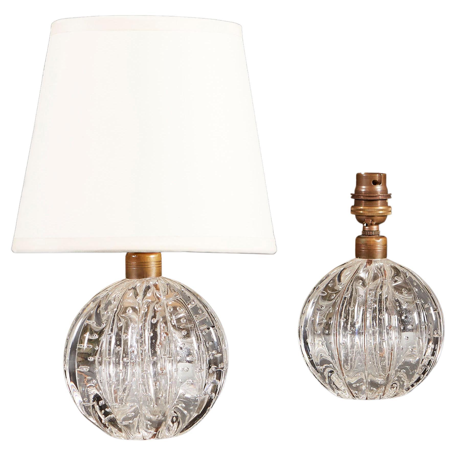 Pair of Midcentury Murano Glass Bullicante Ball Table Lamps