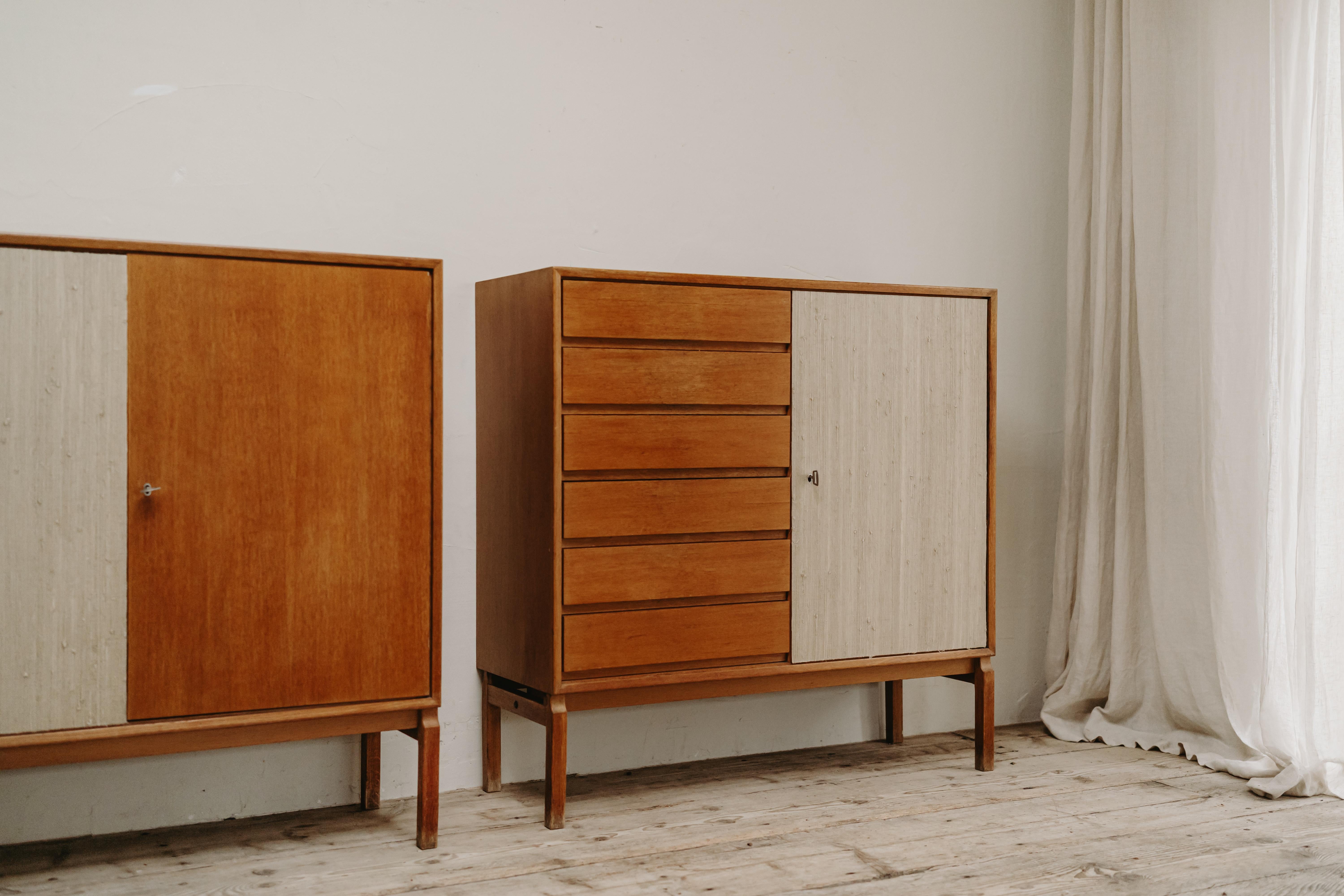 Fabric Pair of Midcentury Scandinavian Cabinets/Highboards