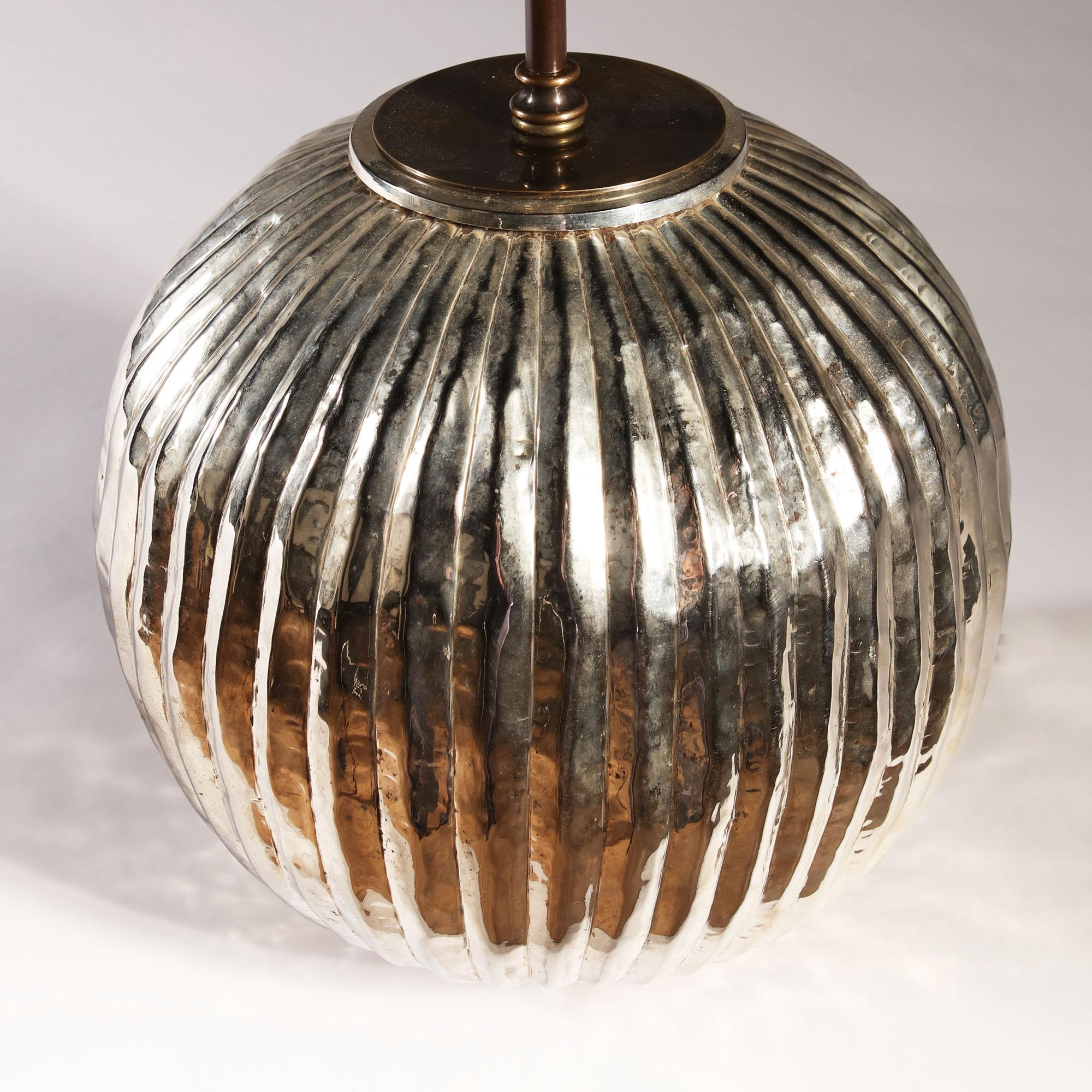 Pair of Midcentury Silver Gadrooned Table Lamps of Spherical Form In Good Condition In London, GB