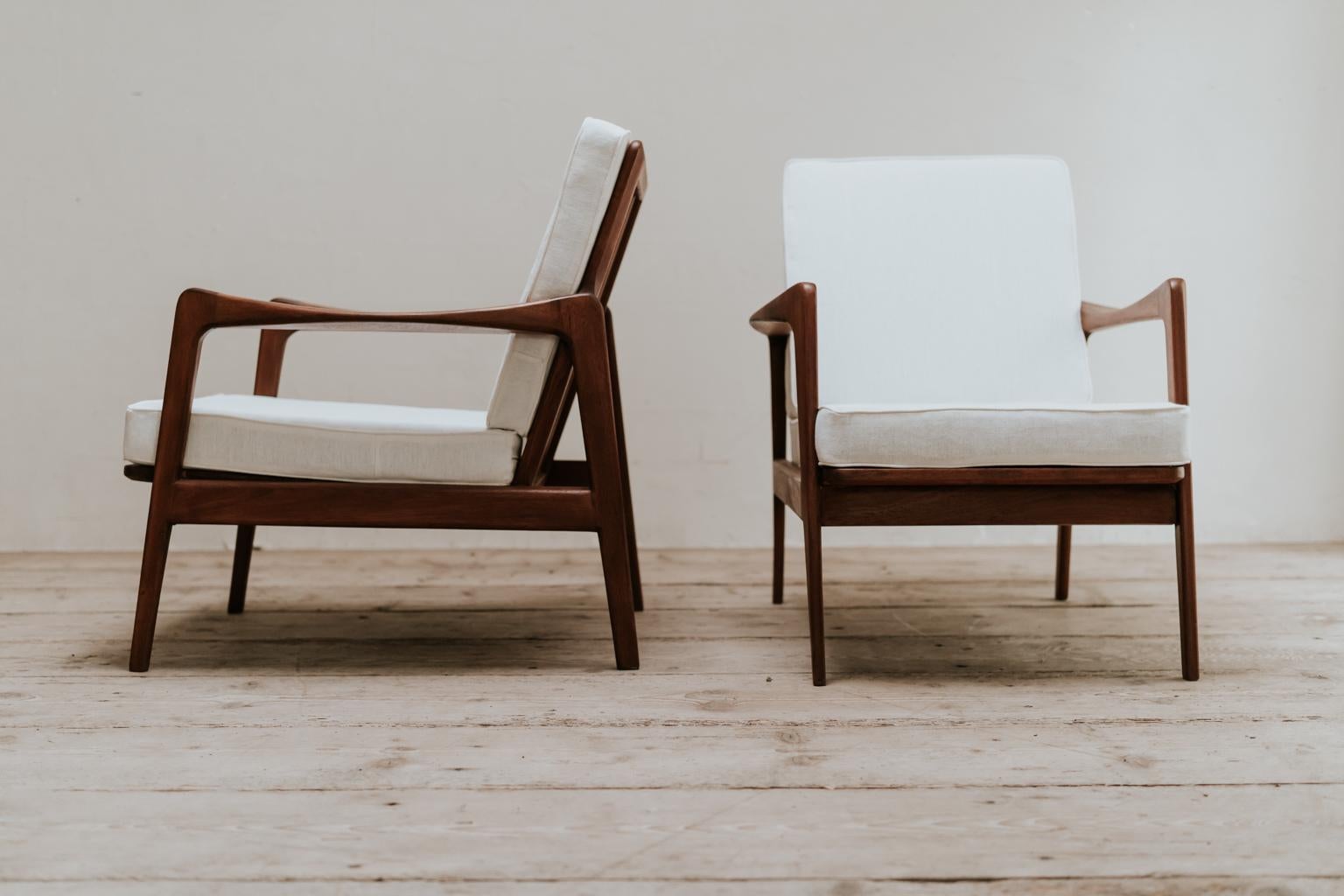 French Pair of Midcentury Wooden Armchairs