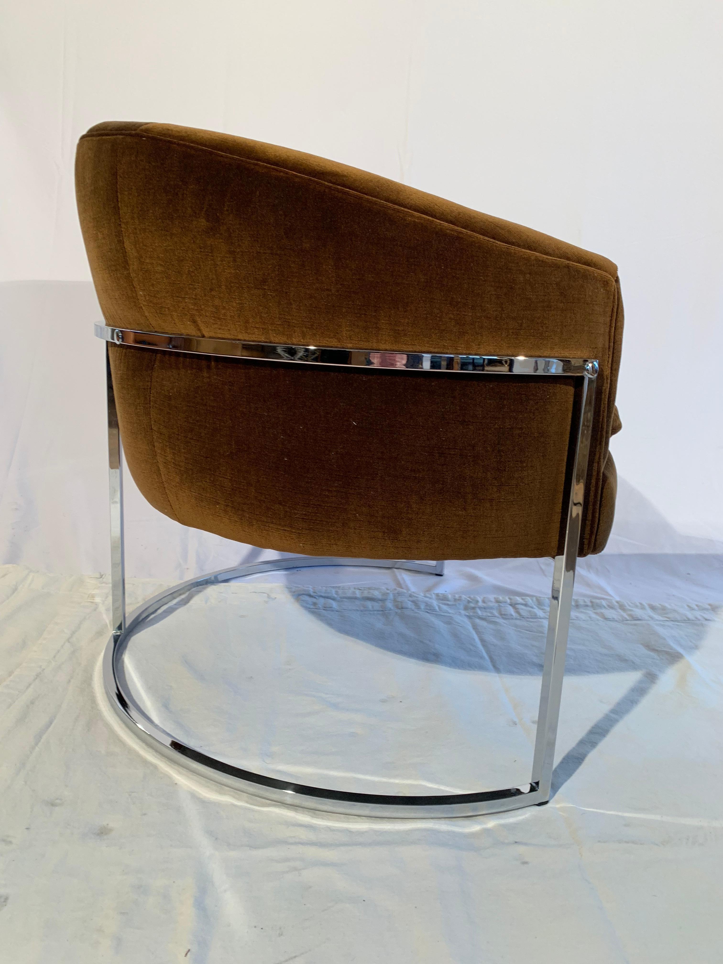 Pair of Floating Chrome Thinline Tub Chairs attributed to Flair Division In Good Condition For Sale In Canaan, CT