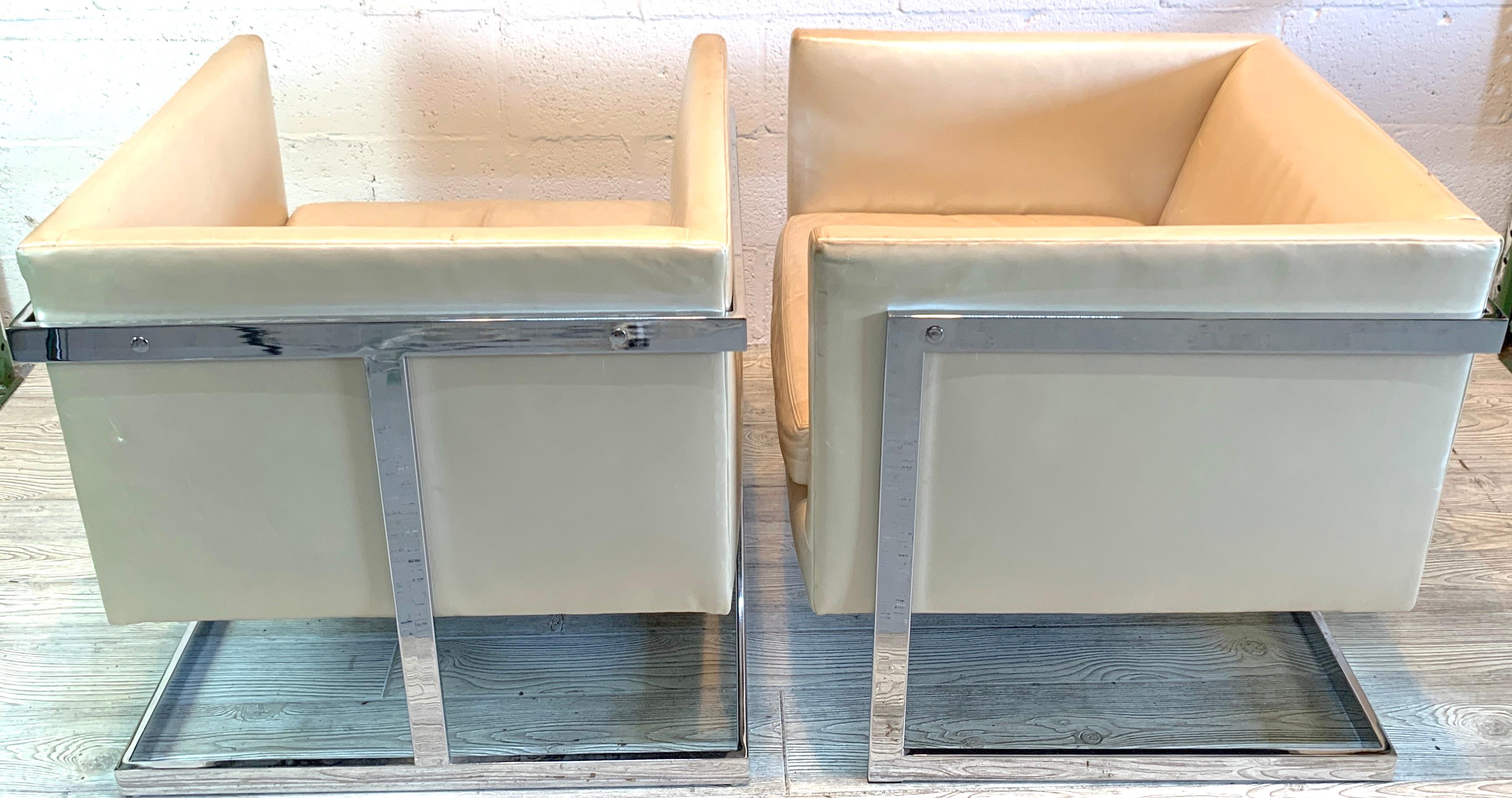 Pair of Milo Baughman Floating Cube Chair Frames, circa 1980 In Good Condition In West Palm Beach, FL