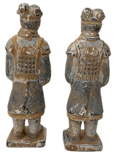 A pair of miniature Chinese terracotta burial soldier figurines