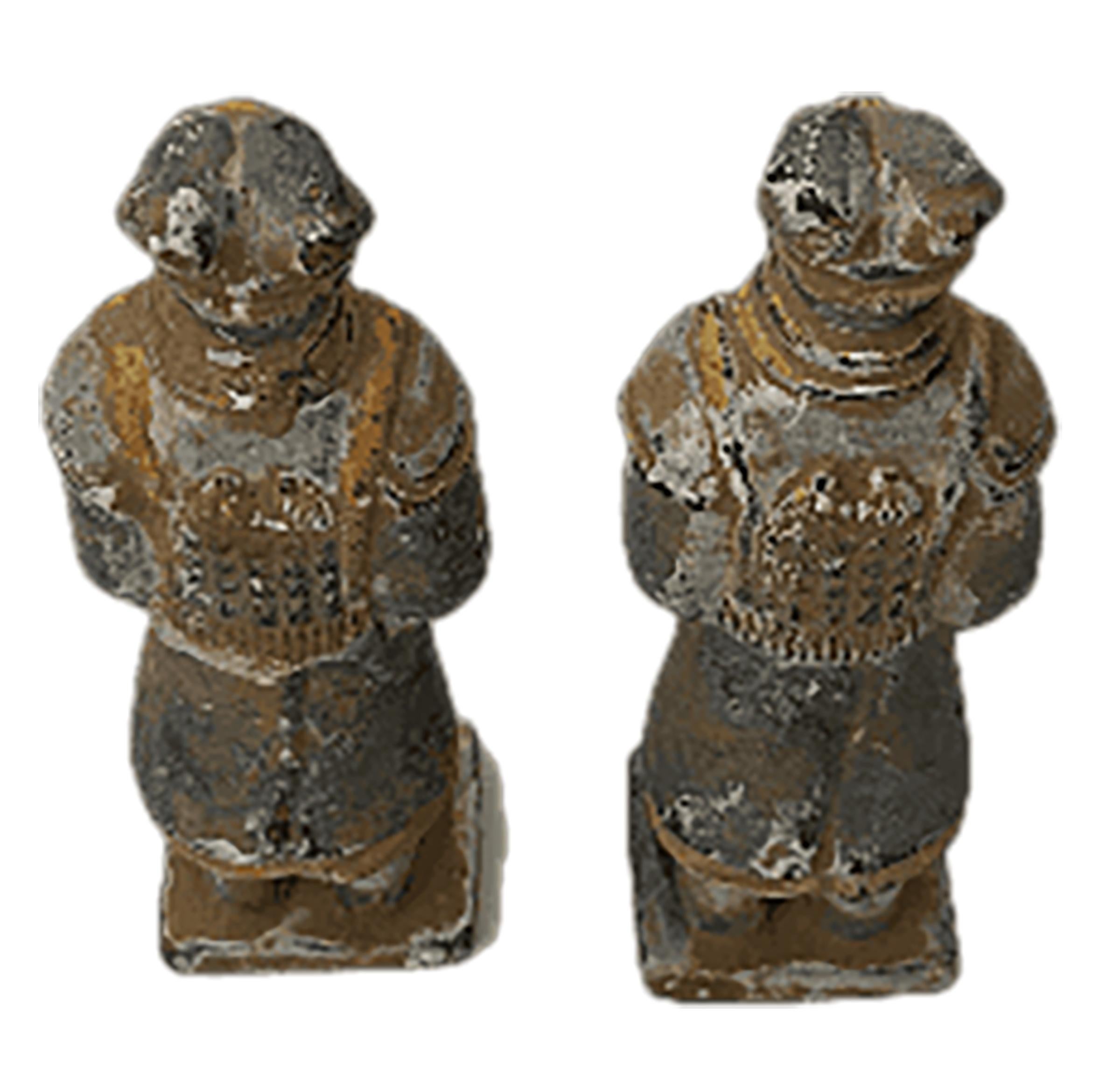 Hand-Carved A pair of miniature Chinese terracotta burial soldier figurines
