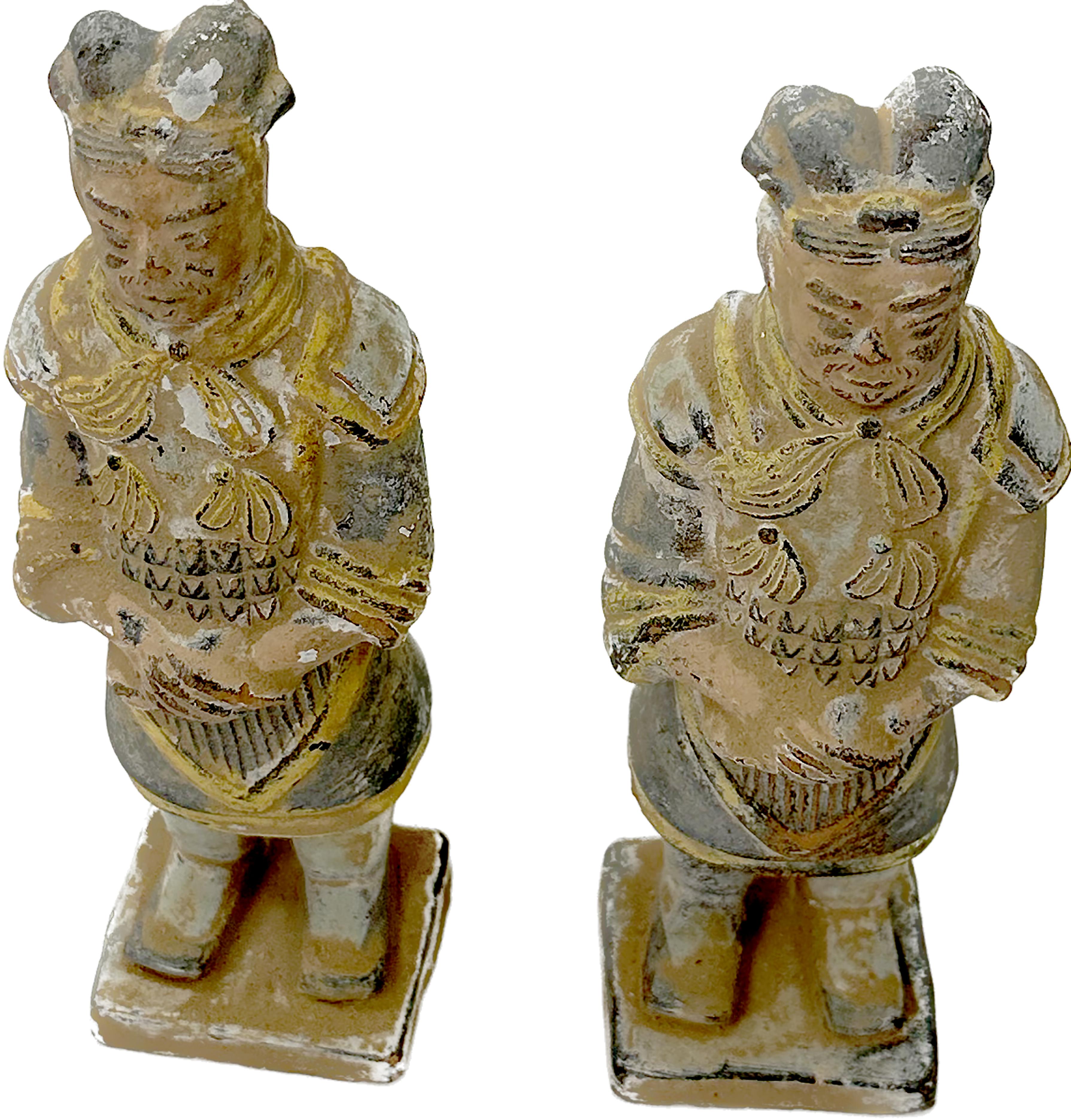 A pair of miniature Chinese terracotta burial soldier figurines 1