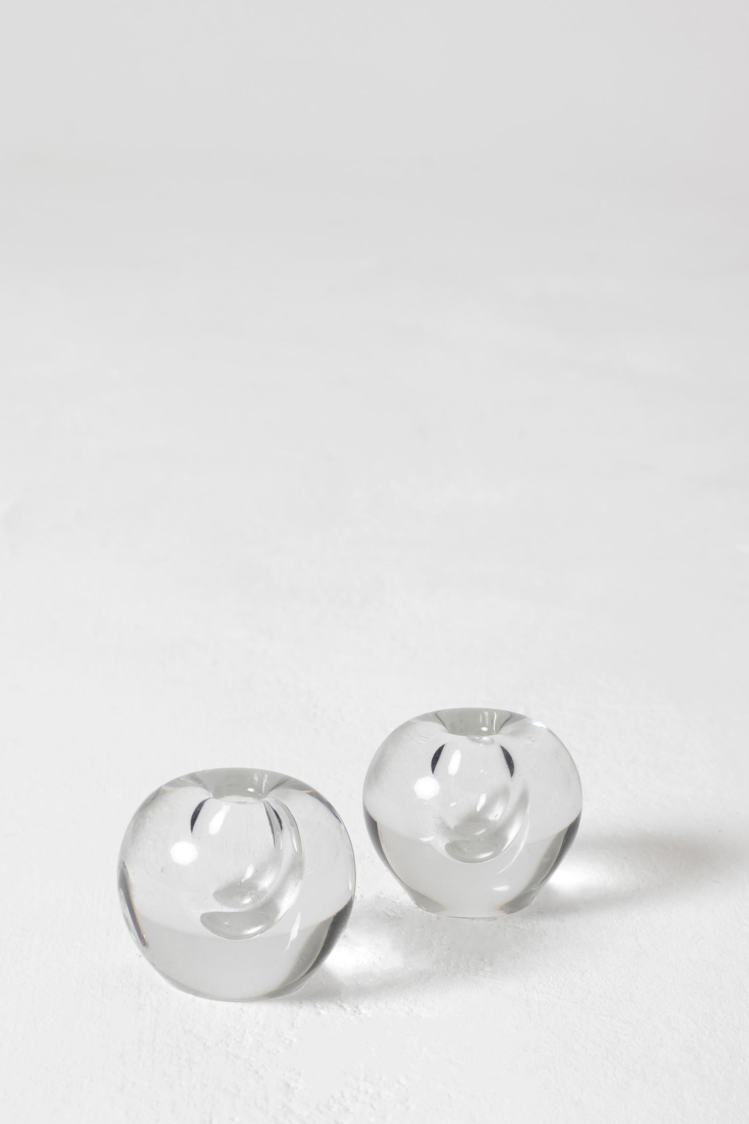 A pair of miniature glass stem vases, or Soliflores.
France, mid-20th century.