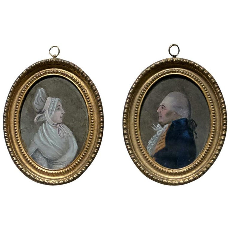 Pair of Miniature Portraits in Giltwood Frames For Sale