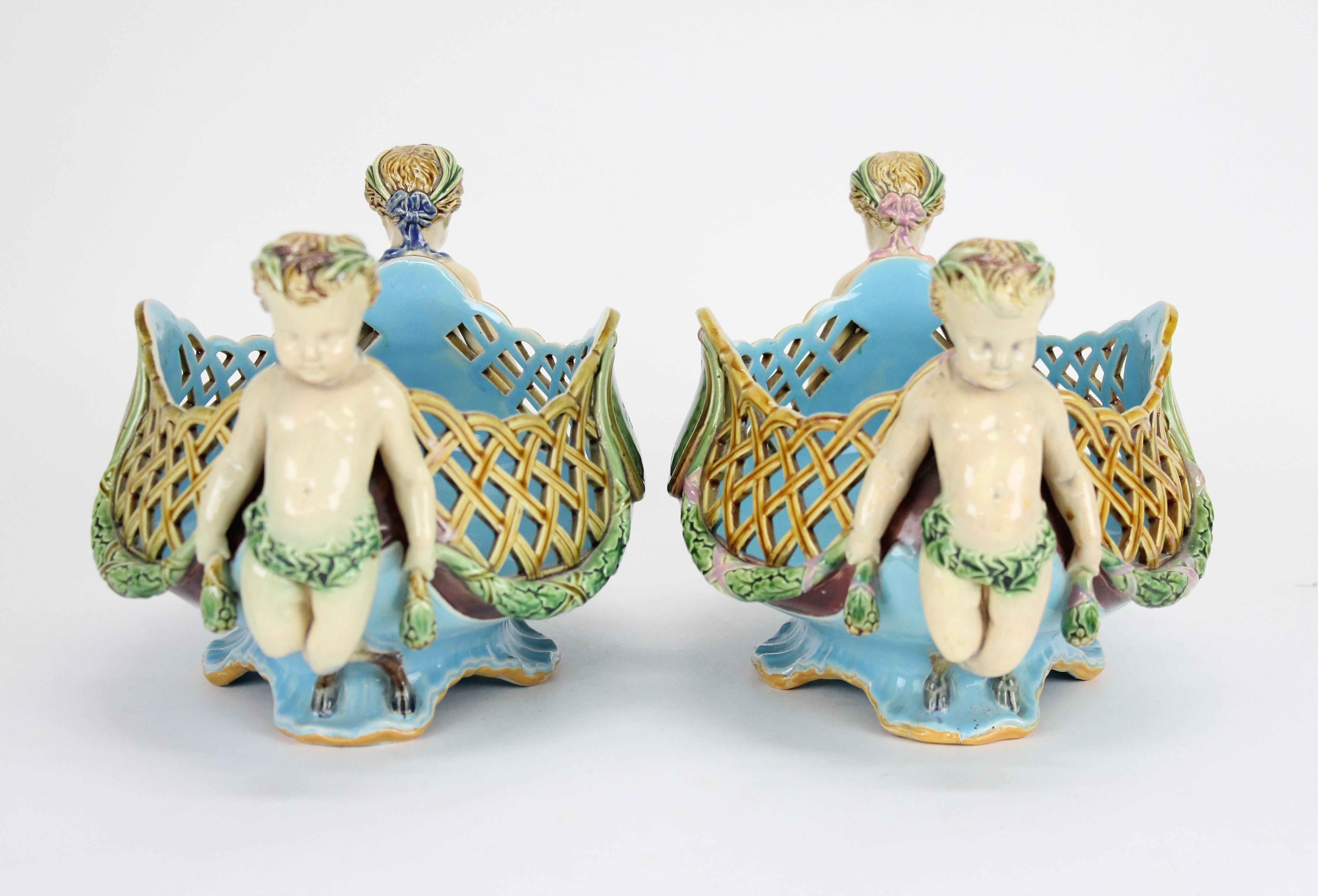 A Pair of Minton Majolica Baskets or Jardinieres by Albert Carrier-Belleuse. For Sale 4