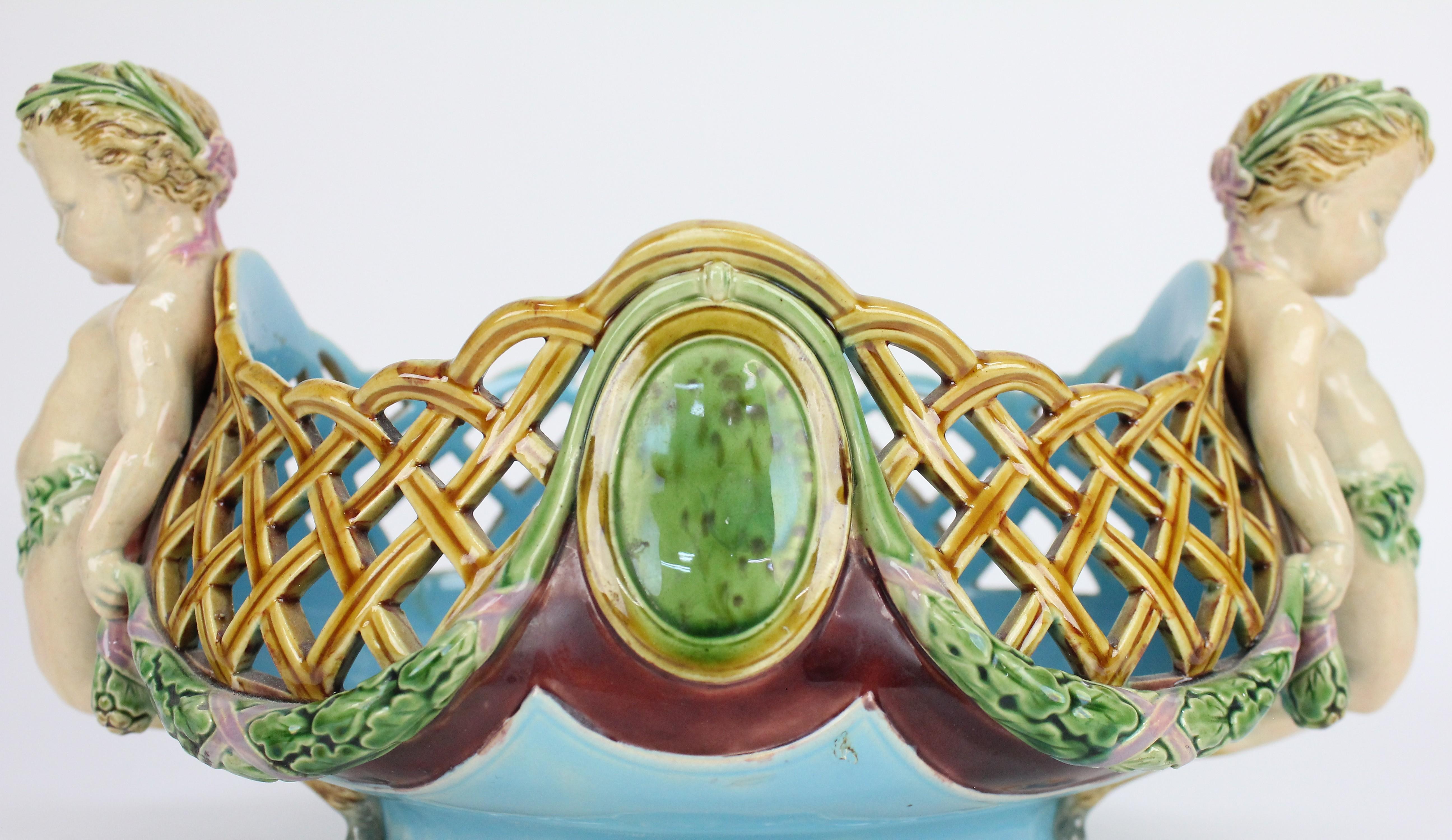 A Pair of Minton Majolica Baskets or Jardinieres by Albert Carrier-Belleuse. For Sale 9