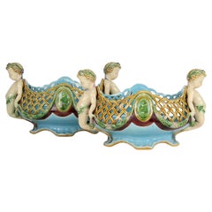 A Pair of Minton Majolica Baskets or Jardinieres by Albert Carrier-Belleuse.