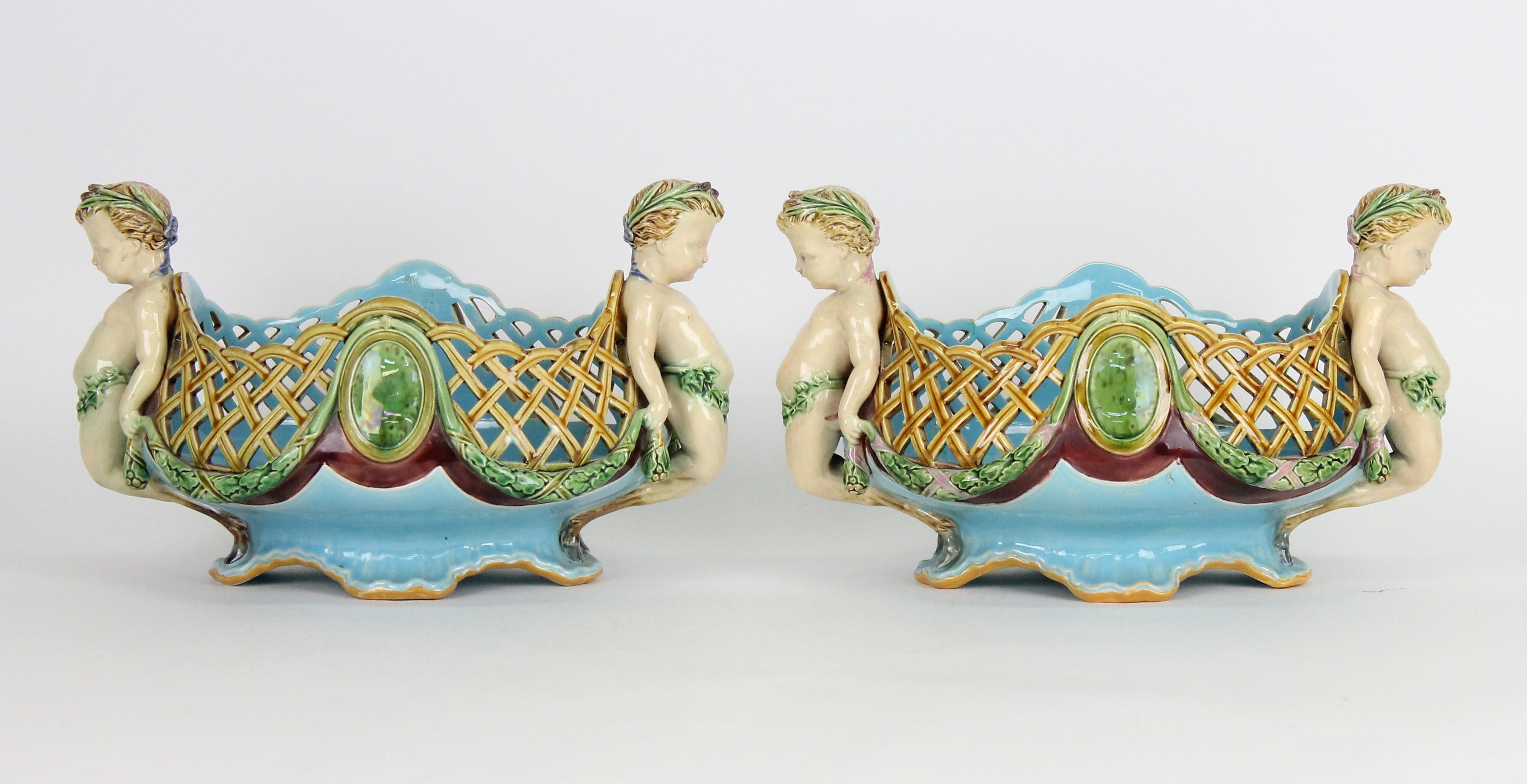 Victorian A Pair of Minton Majolica Baskets or Jardinieres by Albert Carrier-Belleuse. For Sale