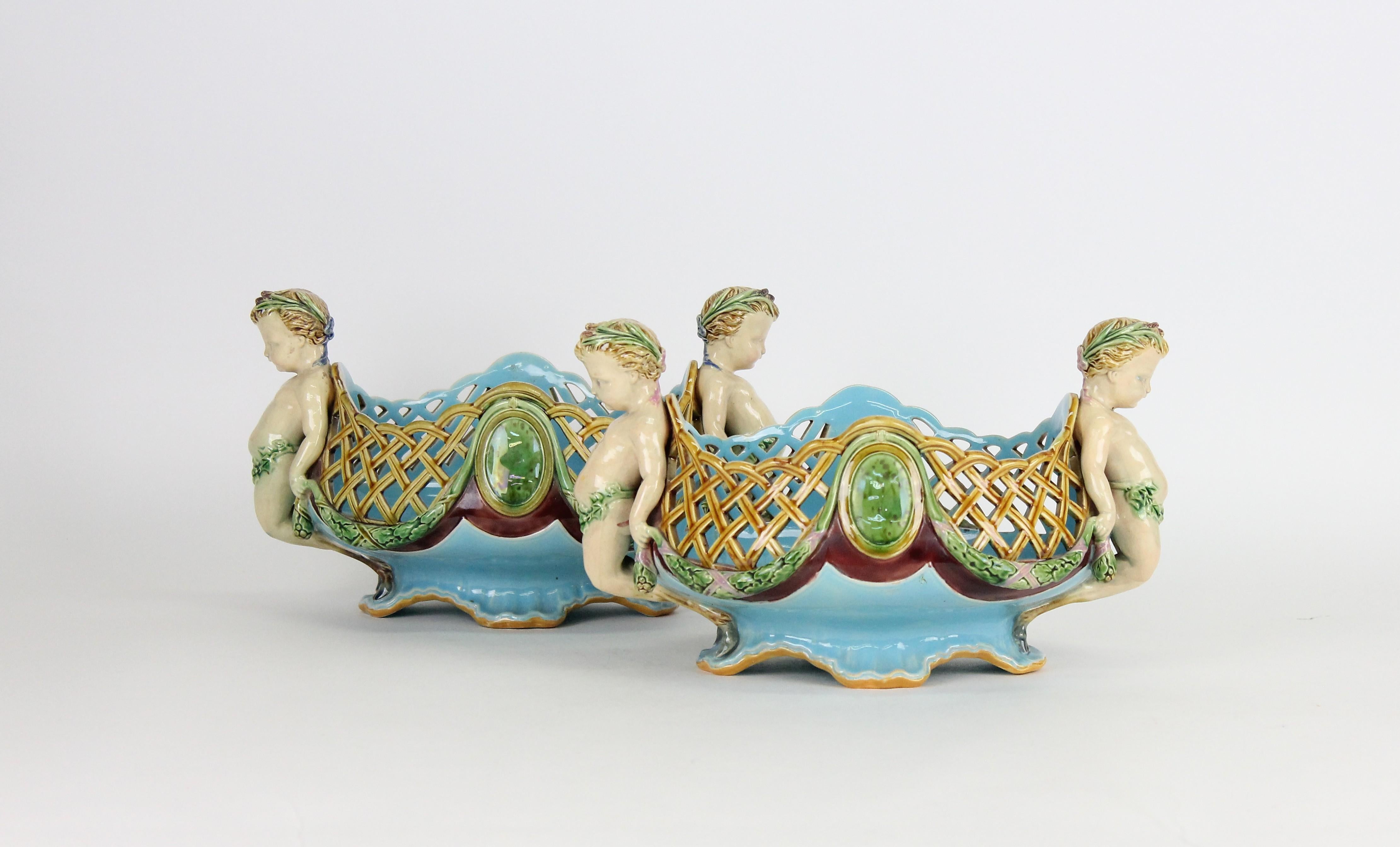 English A Pair of Minton Majolica Baskets or Jardinieres by Albert Carrier-Belleuse. For Sale