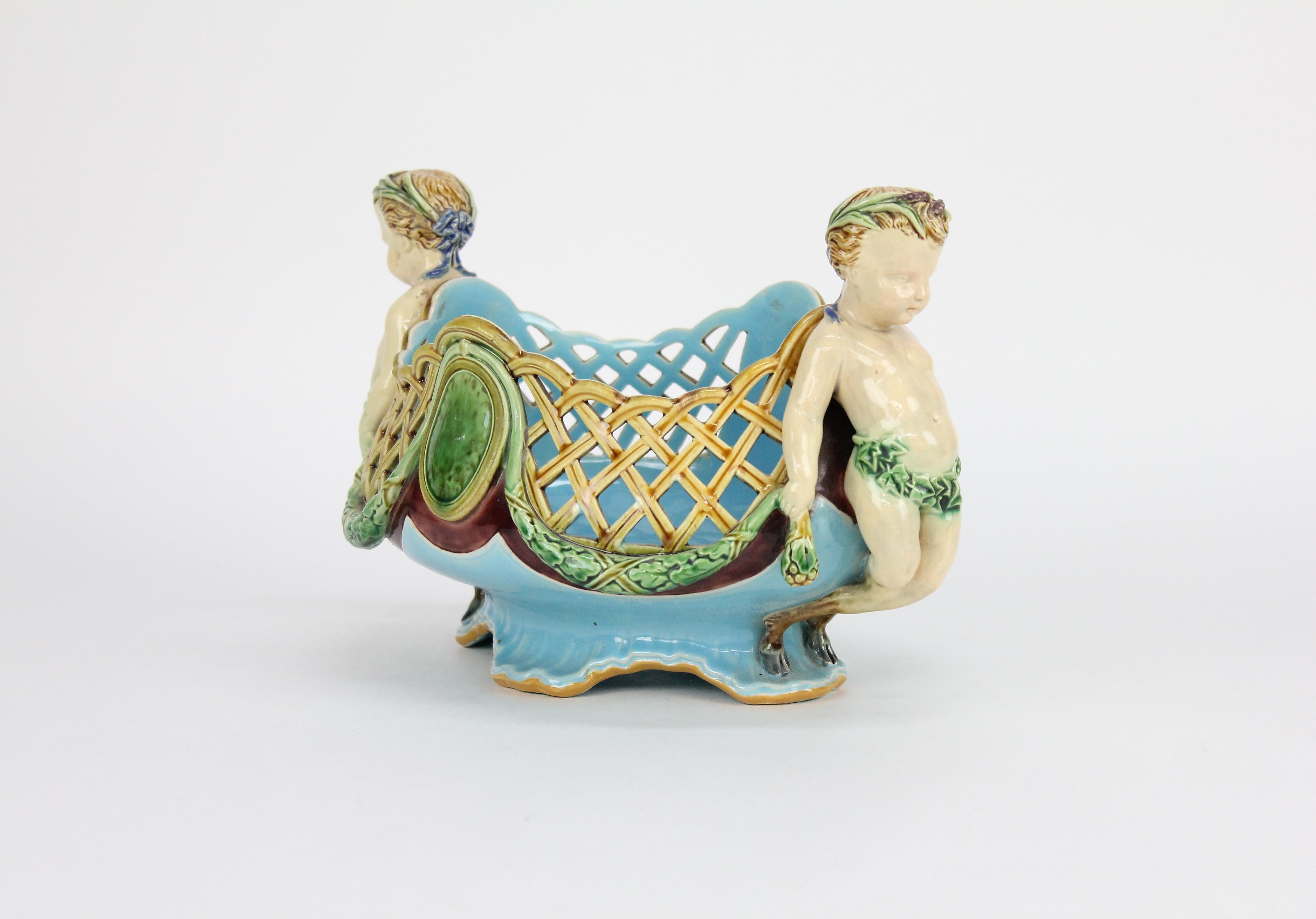 Maiolica A Pair of Minton Majolica Baskets or Jardinieres by Albert Carrier-Belleuse. For Sale