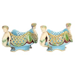 Coppia di cesti o giardiniere in maiolica di Minton di Albert Carrier-Belleuse.