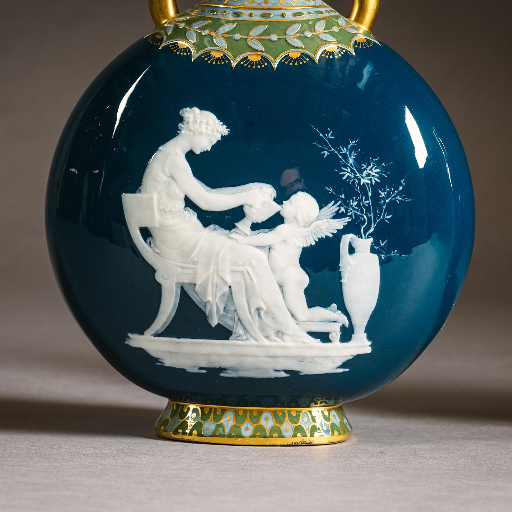 Pareja de petacas Mintons Pâte-sur-pâte Peacock Blue Moon en venta 2