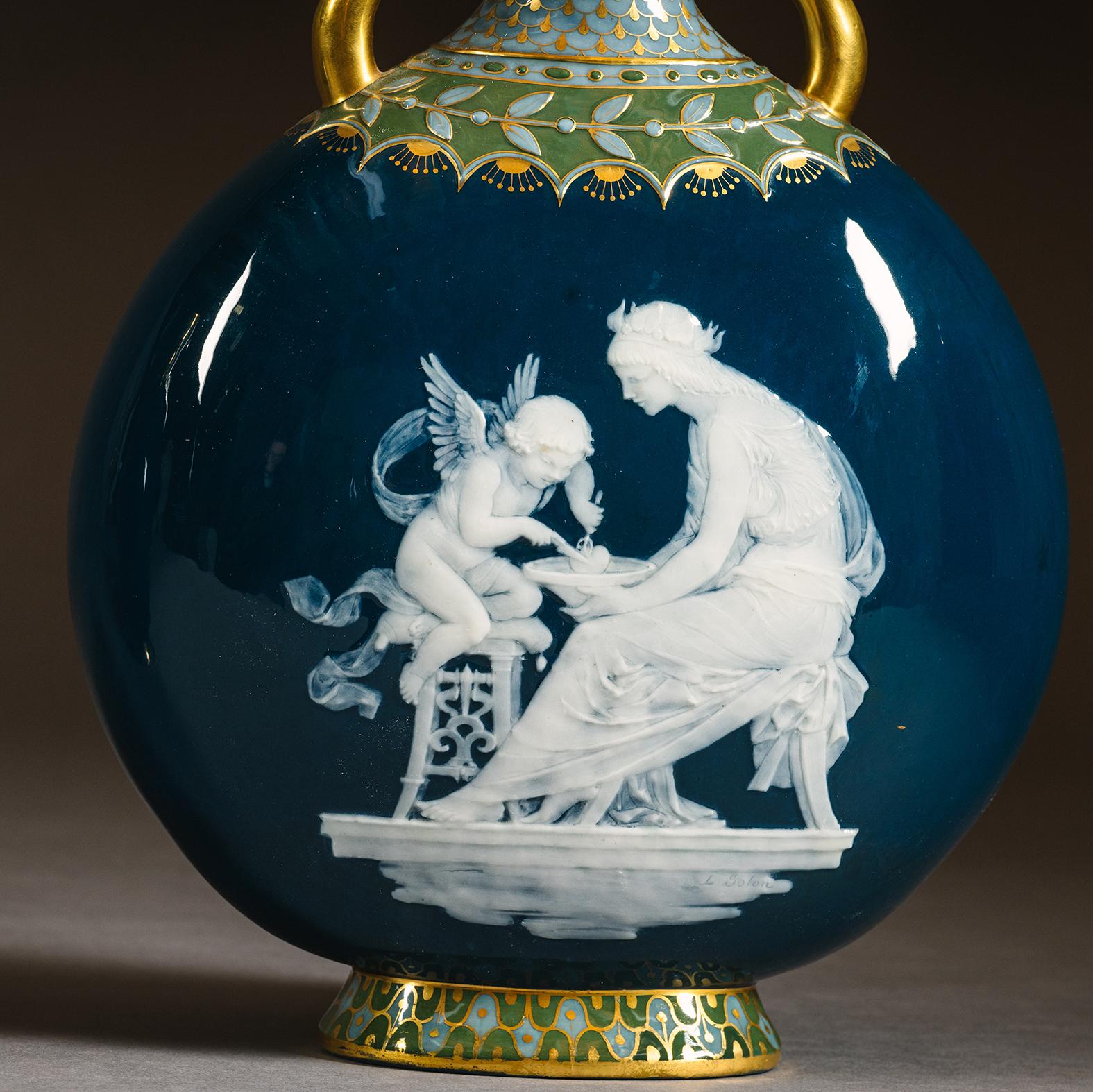 Pareja de petacas Mintons Pâte-sur-pâte Peacock Blue Moon en venta 3