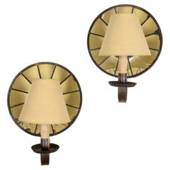 Pair of Mirrored-Back and Copper Wall Sconces