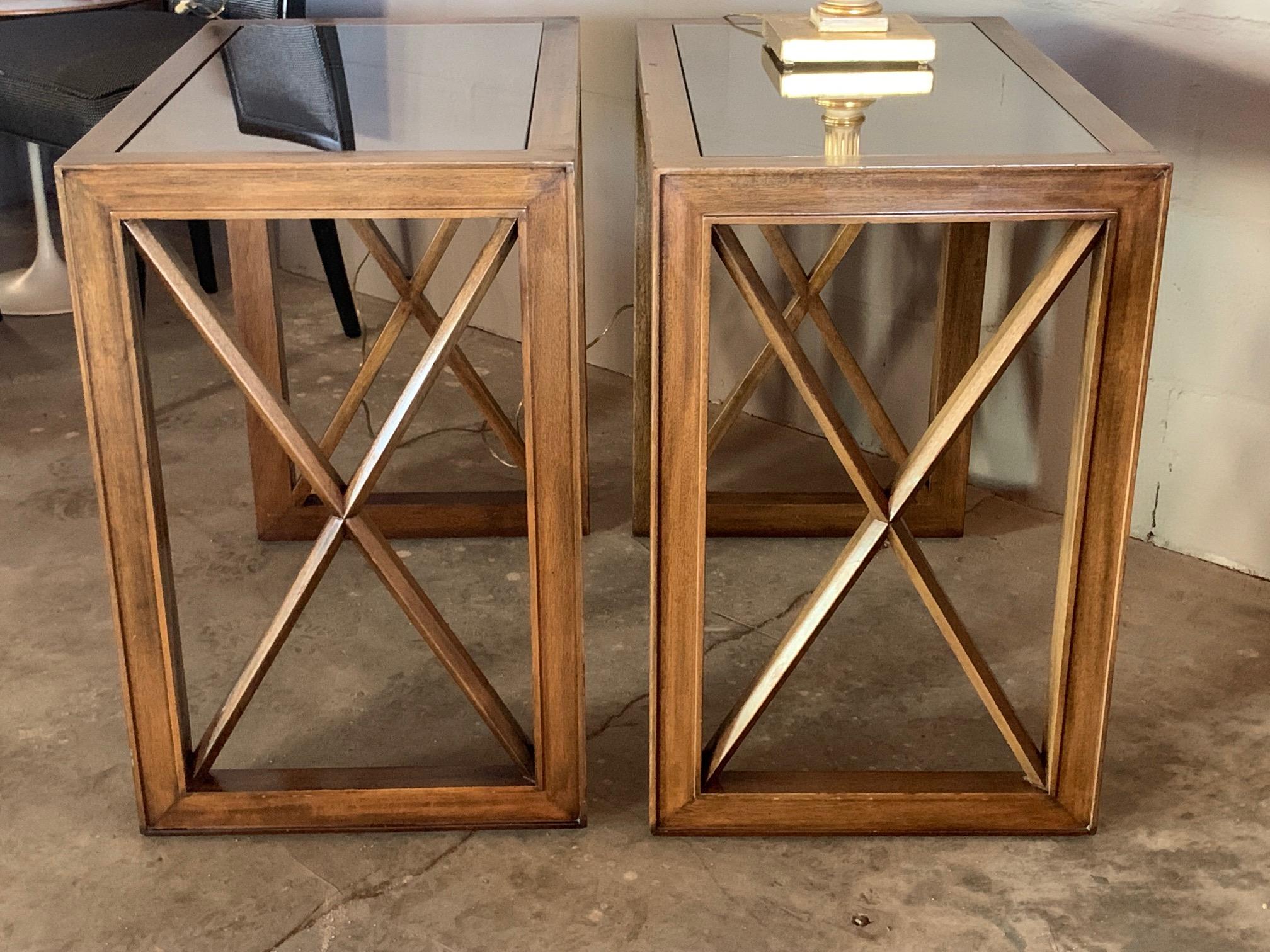 Pair of Mirrored Top Side Tables by James Mont 5