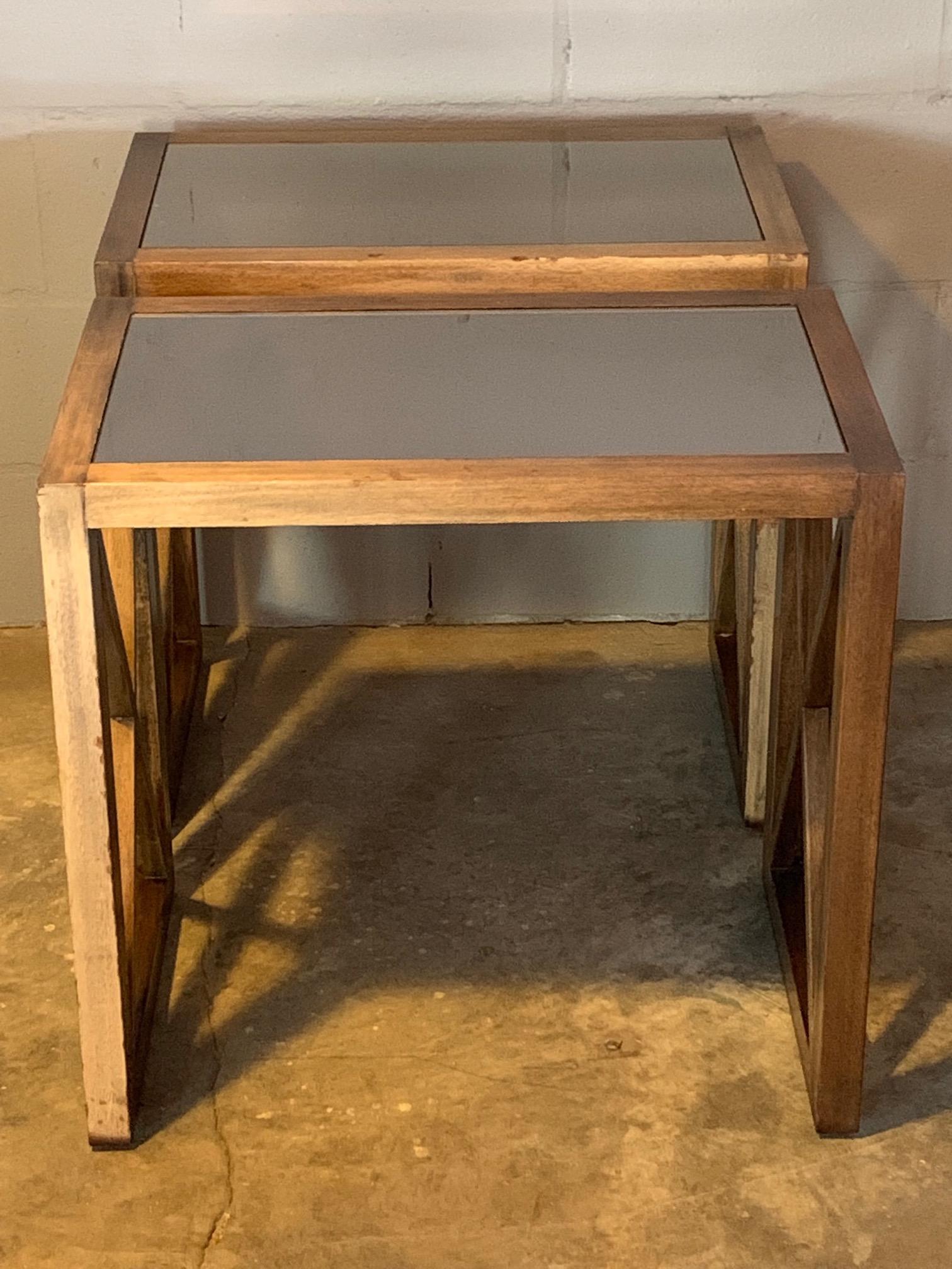 Pair of Mirrored Top Side Tables by James Mont In Good Condition In St.Petersburg, FL