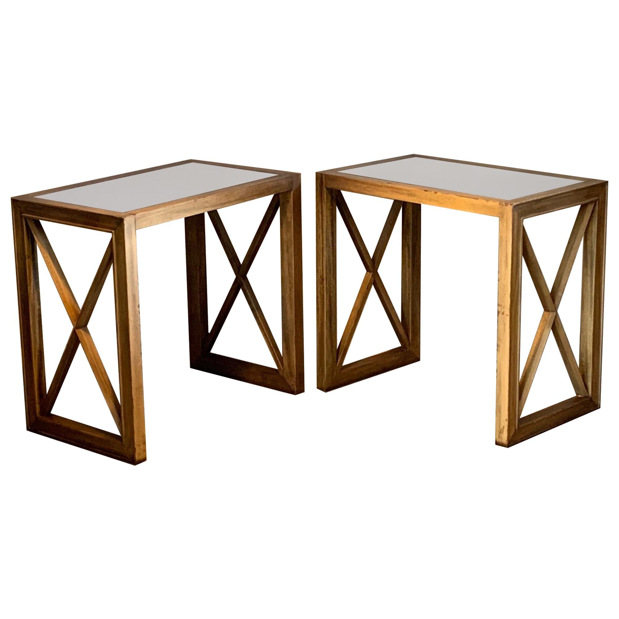 Pair of Mirrored Top Side Tables by James Mont
