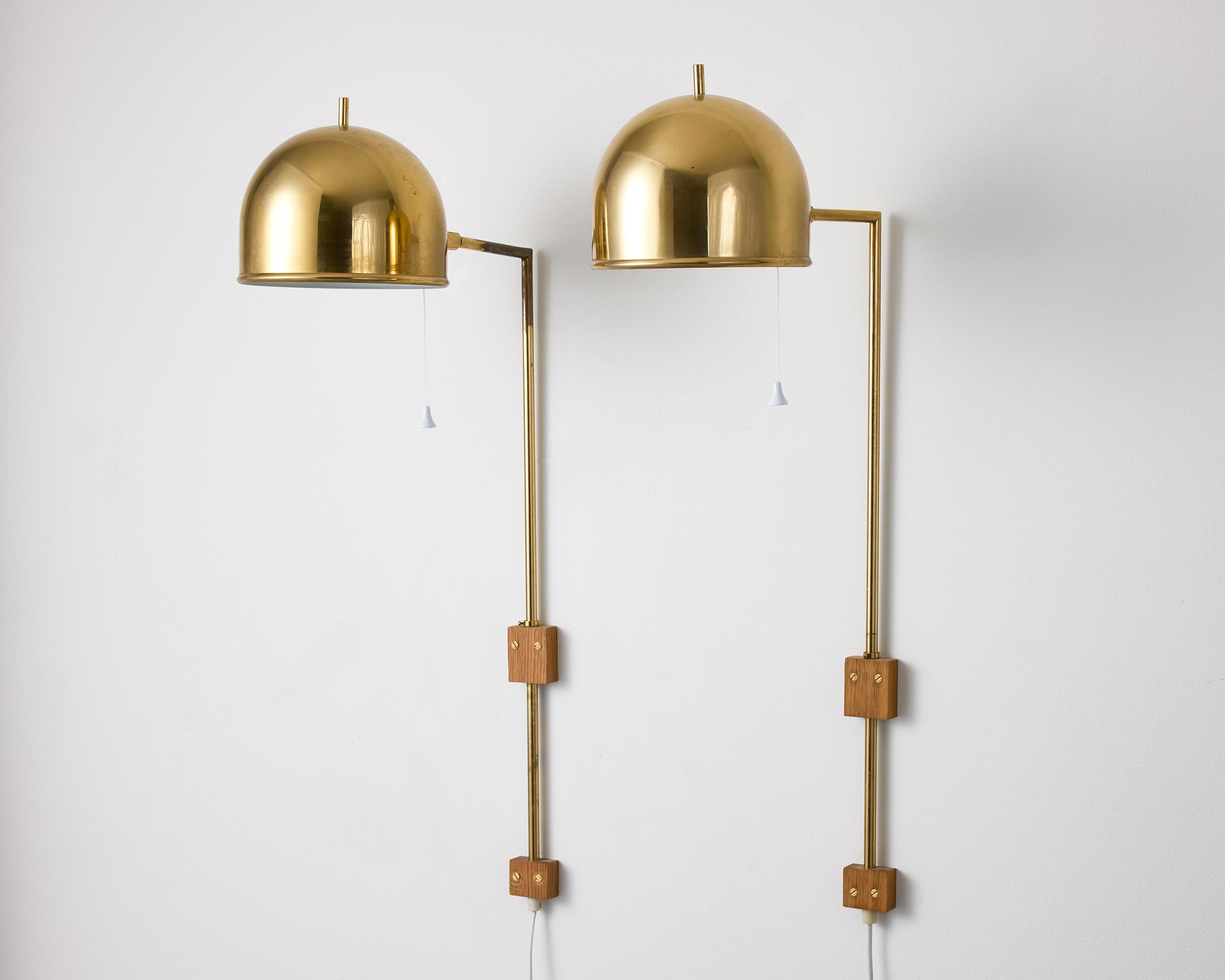 A pair of model V-75 wall lamps, Designed by Eje Ahlgren, Sweden, 1970s.
Eje Ahlgren was a Swedish industrial designer whose work during the mid-20th century made a lasting mark on Scandinavian lighting design, especially from the 1950s to the