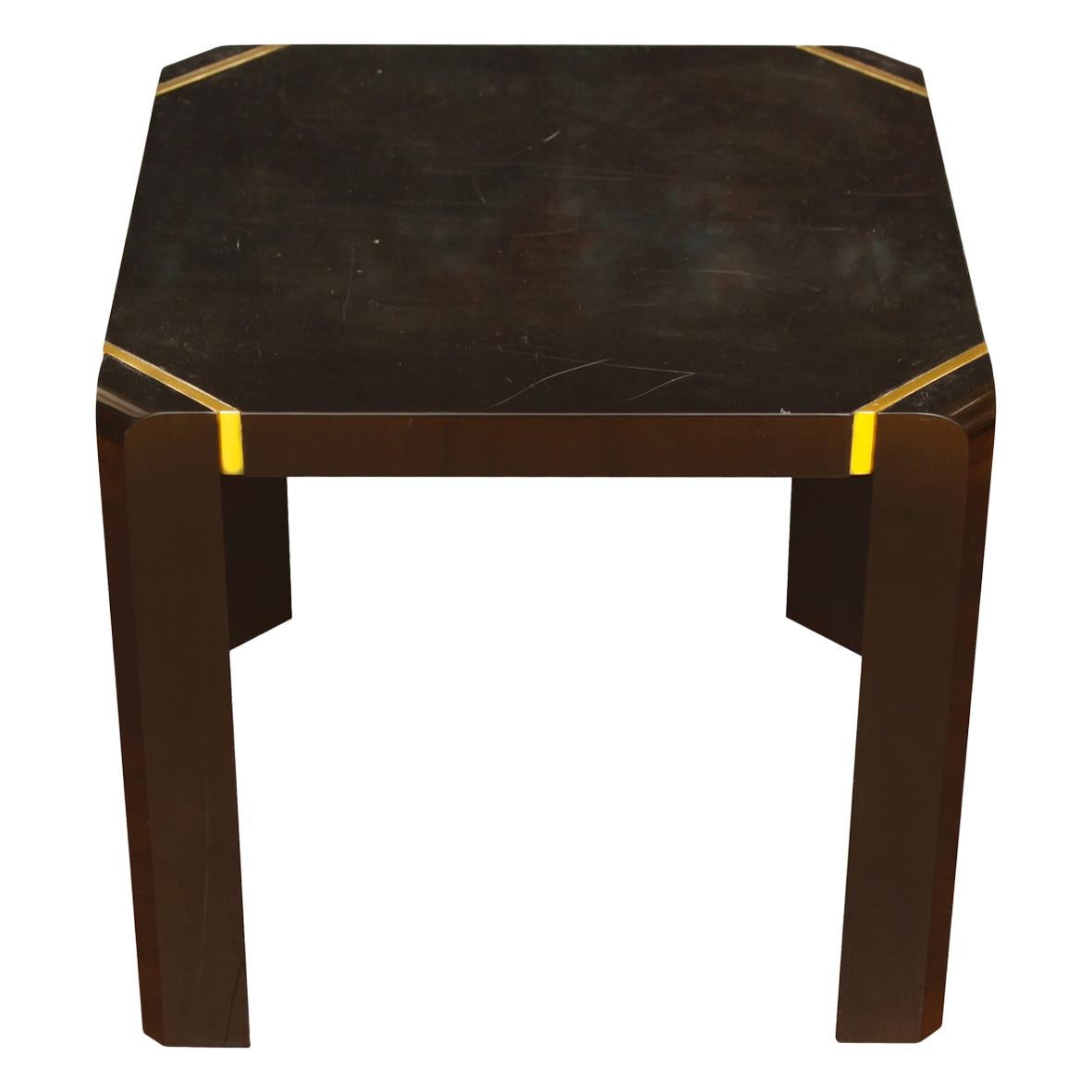 Pair of Modern Black Lacquer Side Tables with Brass Details