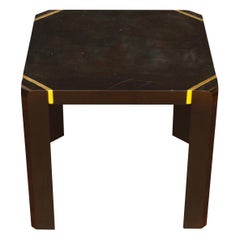 Vintage Pair of Modern Black Lacquer Side Tables with Brass Details