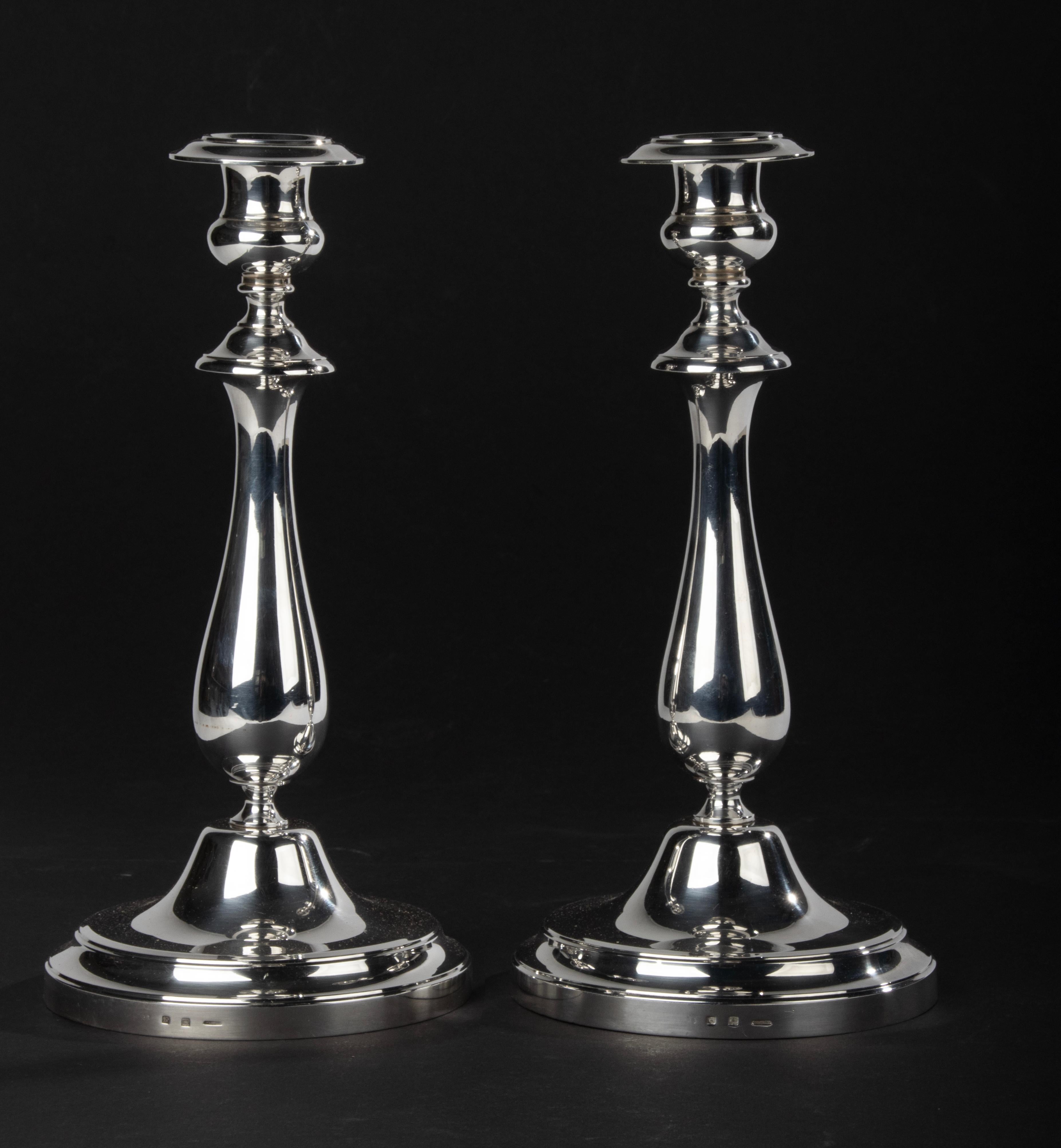 French A Pair of Modern Classic Silver Plated Candlesticks made by Christofle France