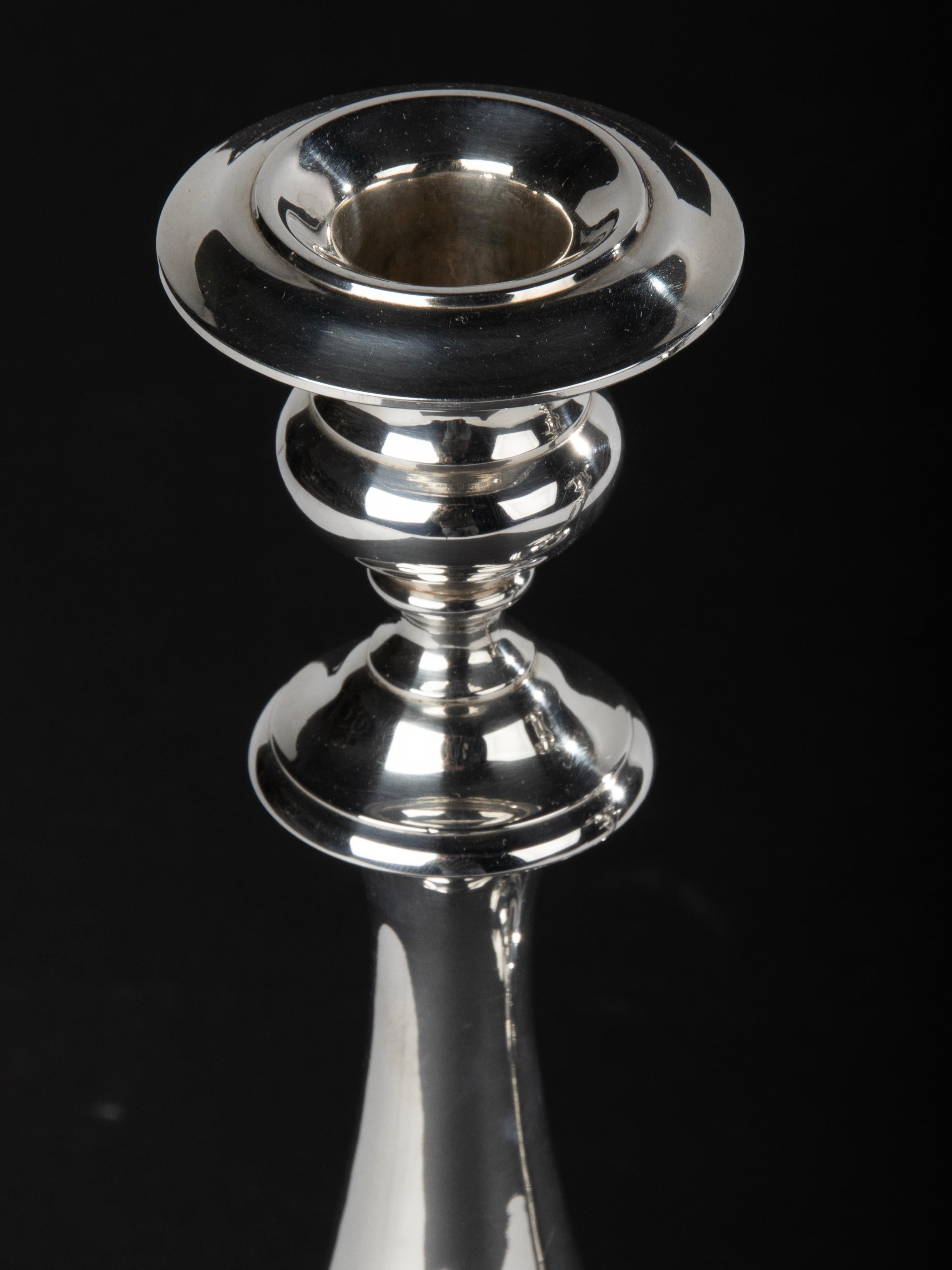 Late 20th Century A Pair of Modern Classic Silver Plated Candlesticks made by Christofle France