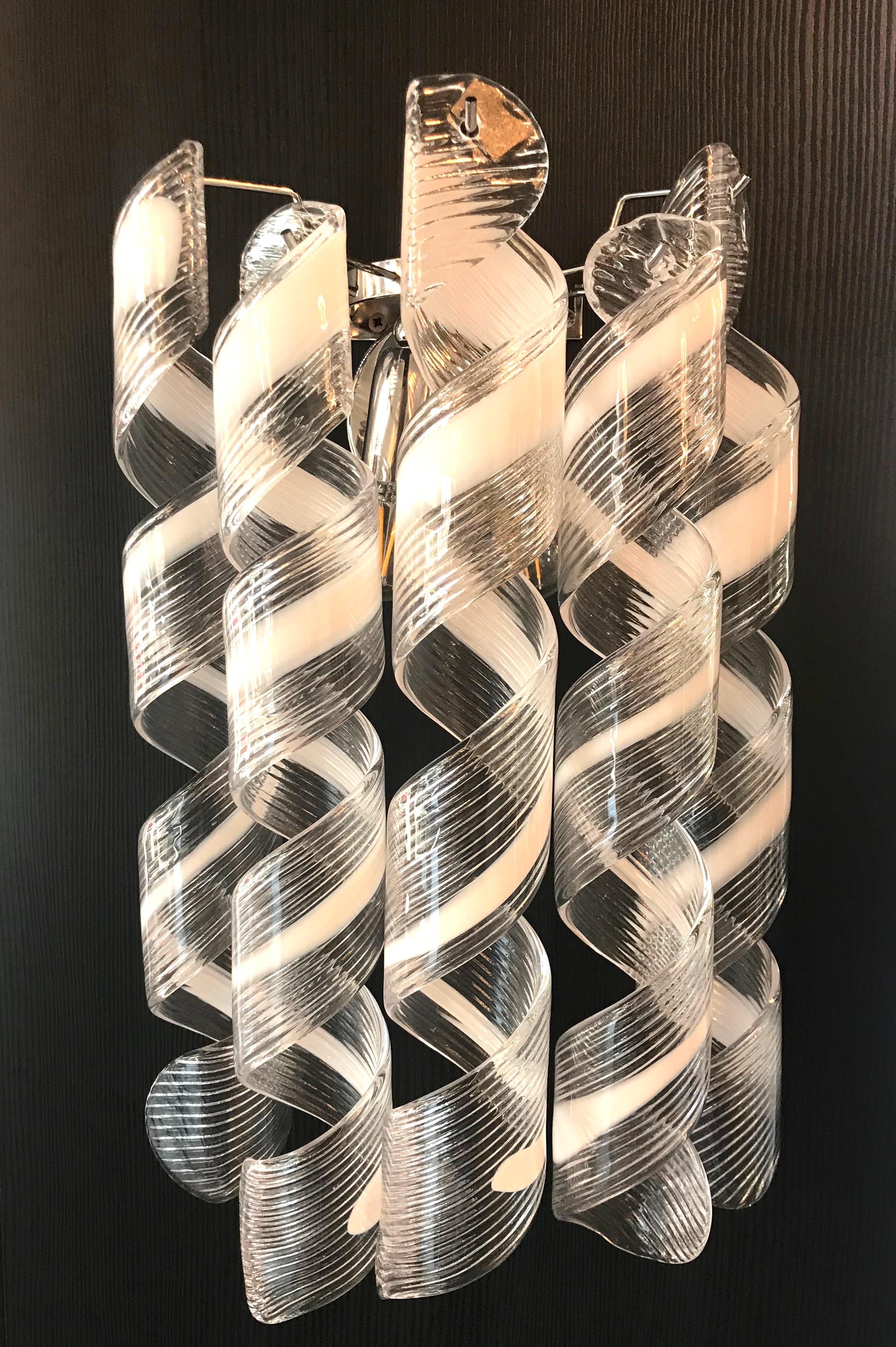 Contemporary Pair of  Modern Italian Curly Murano Glass Sconces or Wall Lights For Sale