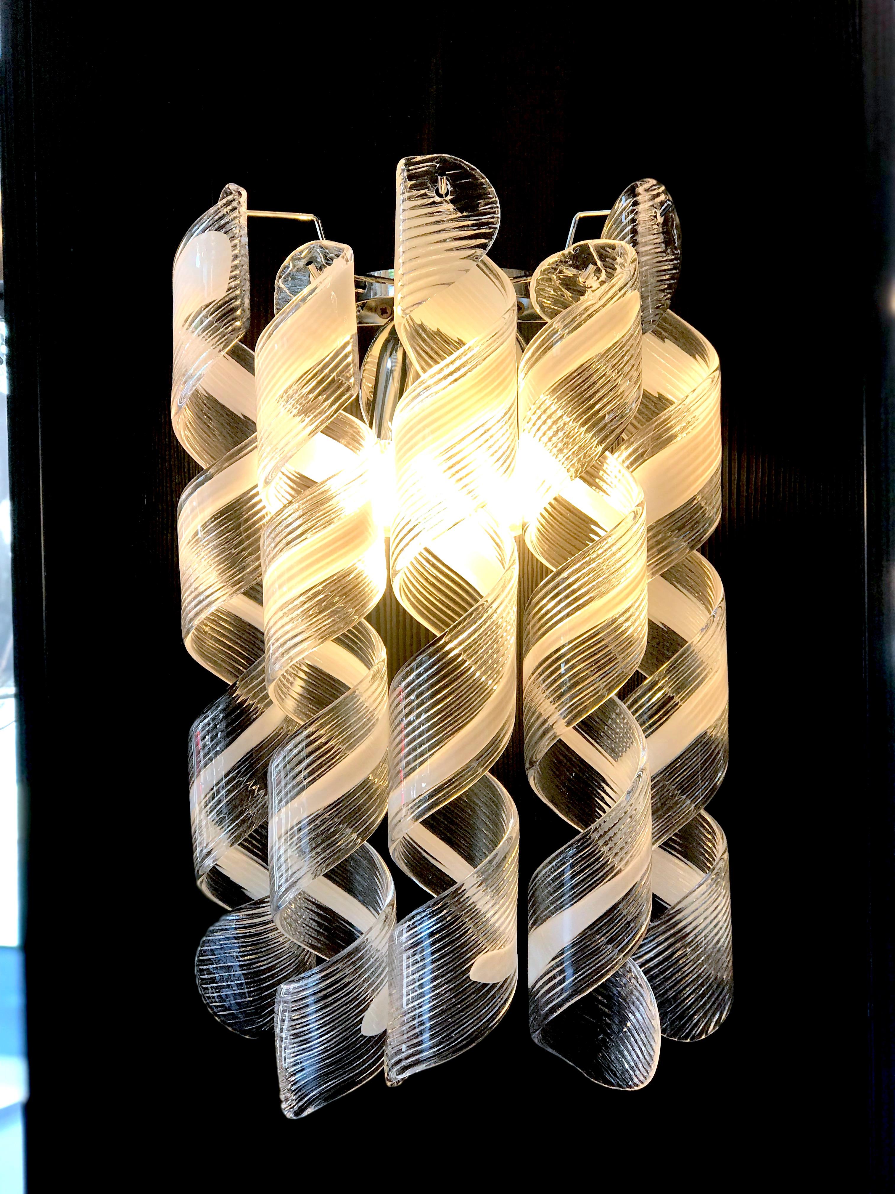 Blown Glass Pair of  Modern Italian Curly Murano Glass Sconces or Wall Lights For Sale