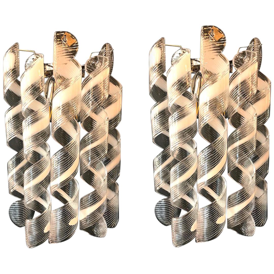 Pair of  Modern Italian Curly Murano Glass Sconces or Wall Lights For Sale