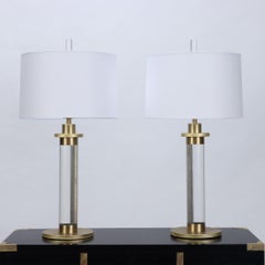 Pair of Modern Lucite Brass Column Table Lamps, circa 1950