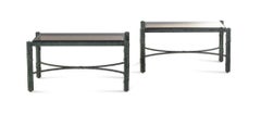 Pair of Modern Solid Patinated Bronze Smoky Glass-Top Low Tables/Benches