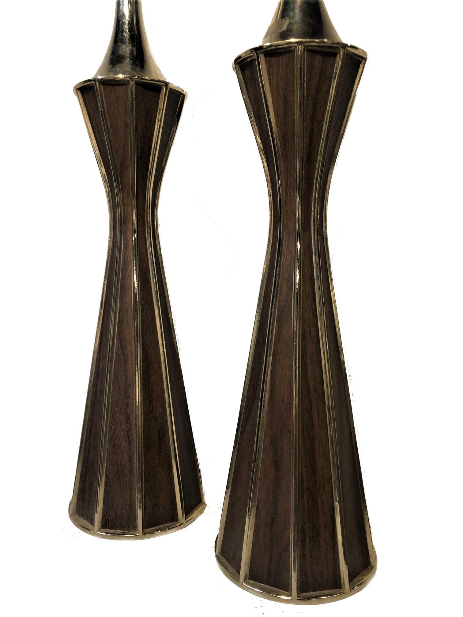 American A Pair of Modernist Brass and Wood Lamps in Mastercraft Style, ca. 1960s