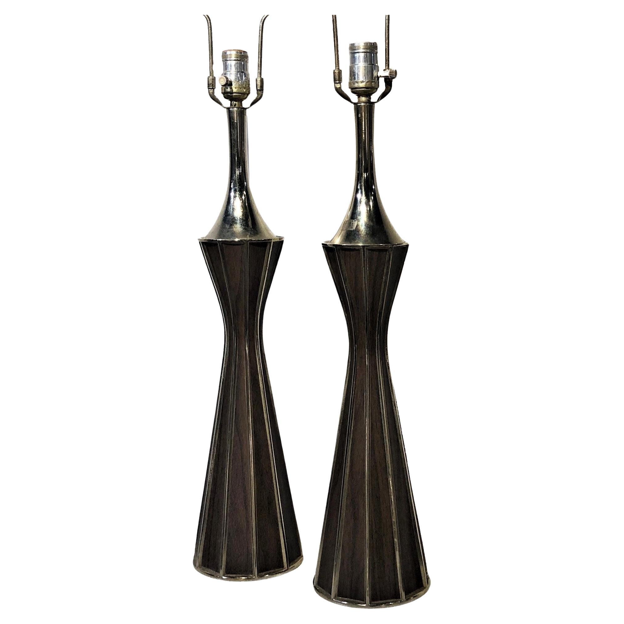 A Pair of Modernist Brass and Wood Lamps in Mastercraft Style, ca. 1960s